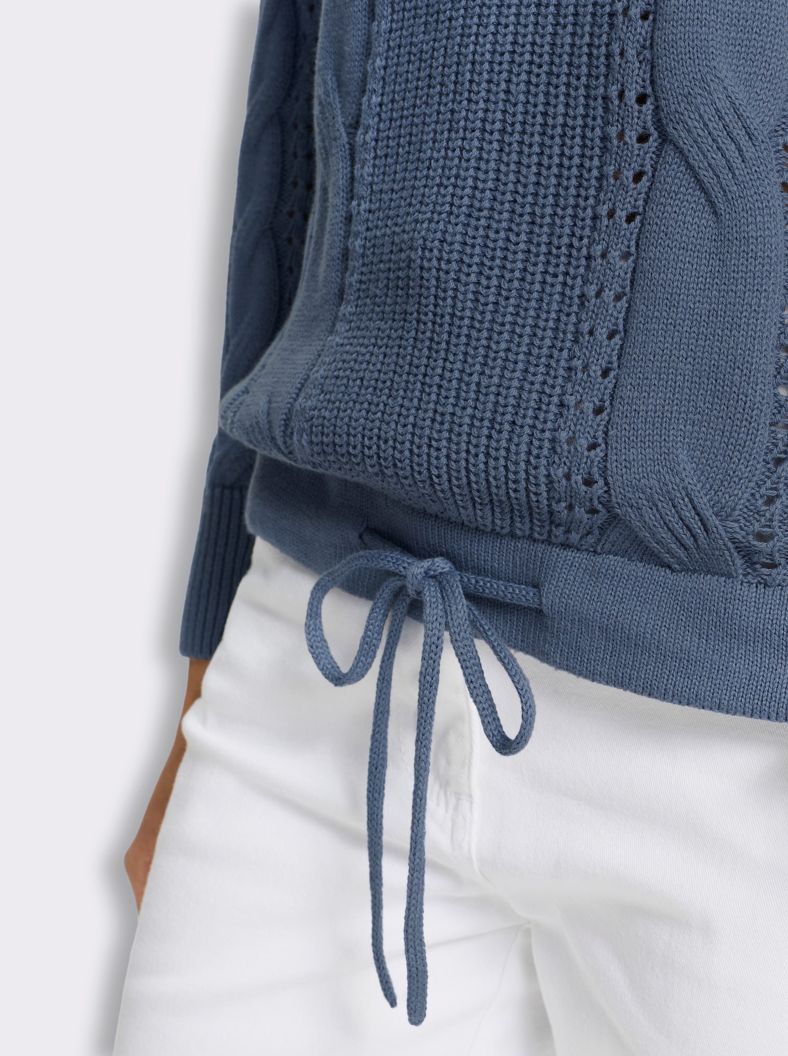 Stehkragenpullover im Strick-Mix - rauchblau