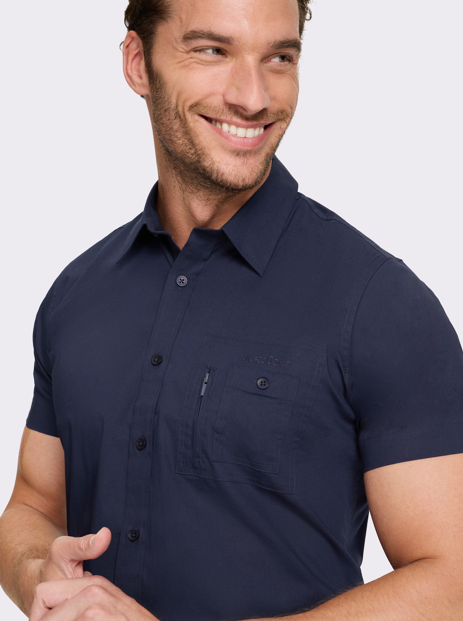 Marco Donati Kurzarmhemd mit Reißverschluss-Brusttasche - marine