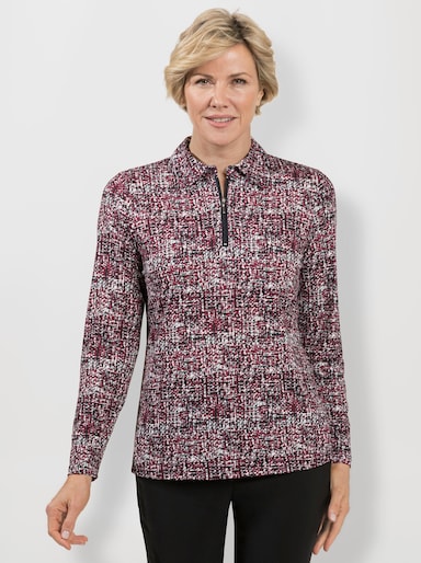 Poloshirt mit Glitzersteinchen am Reißverschluss - kirsche-steingrau-bedruckt
