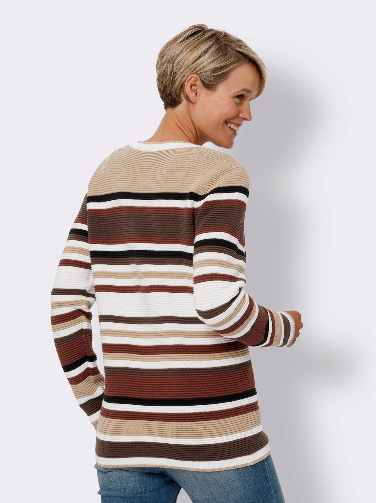 Pullover met ronde hals - camel/ecru gedessineerd