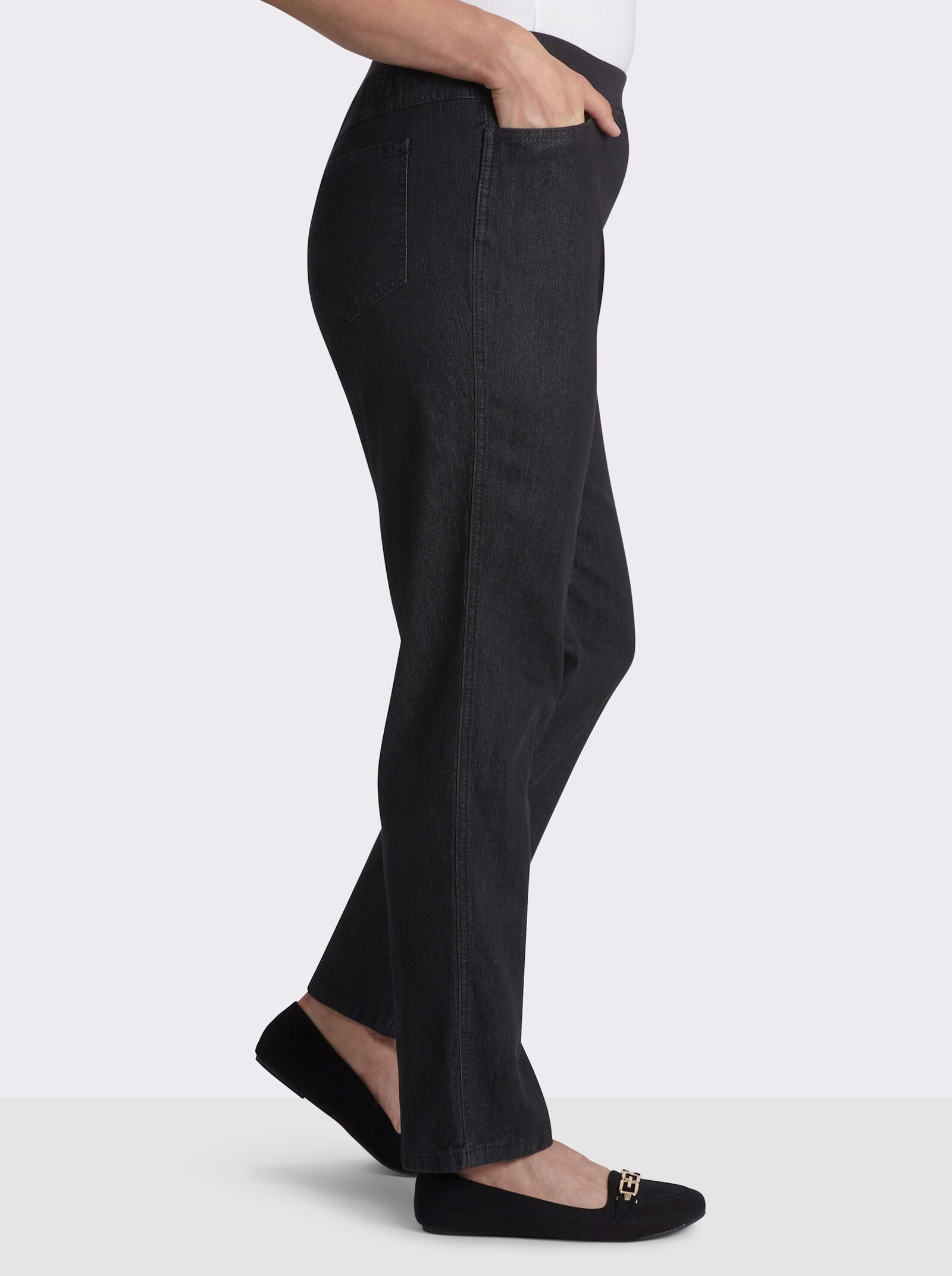 Stretch-Jeans mit Rundum-Dehnbund - black-denim