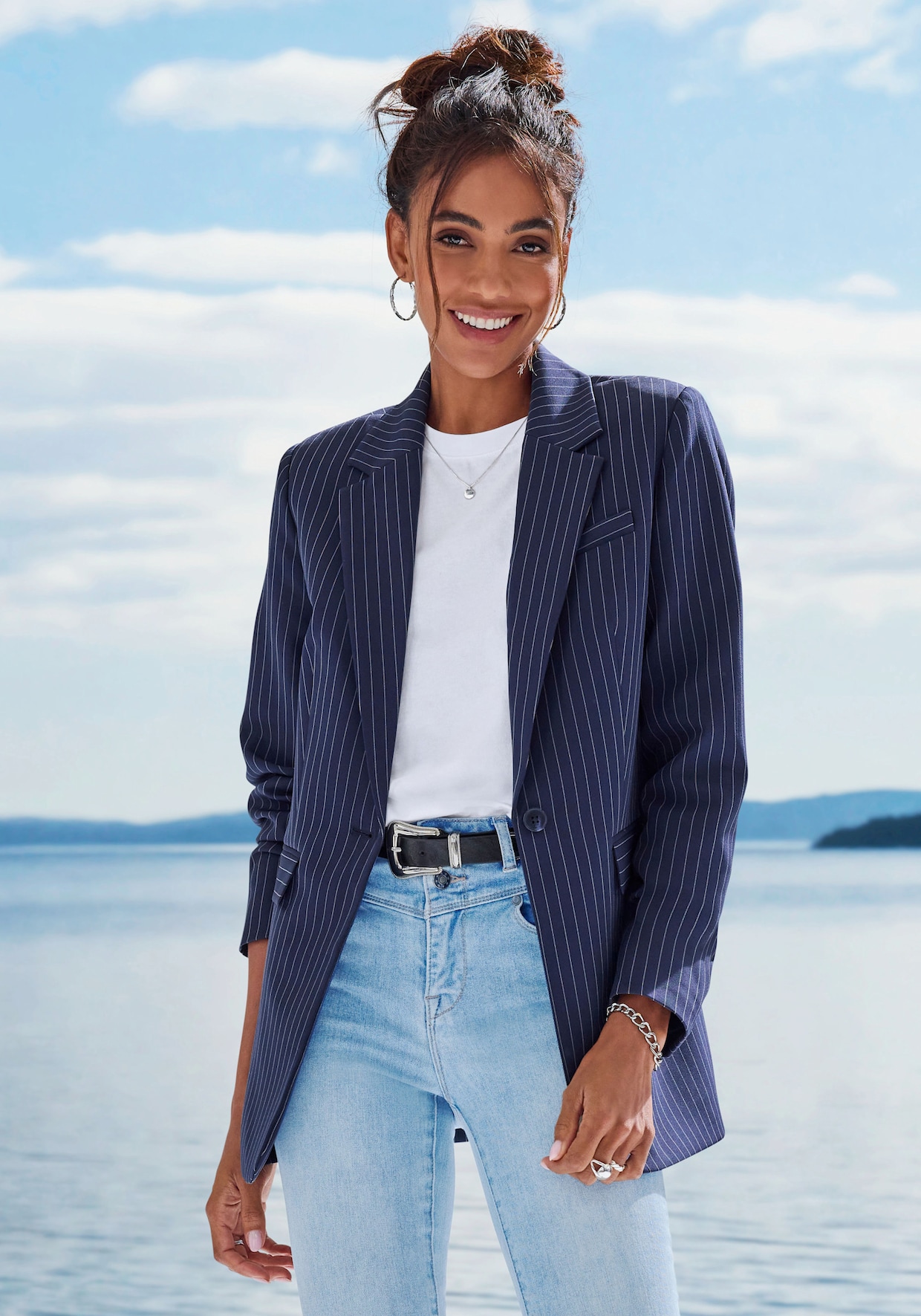 LASCANA Jackblazer - marine/crème gestreept