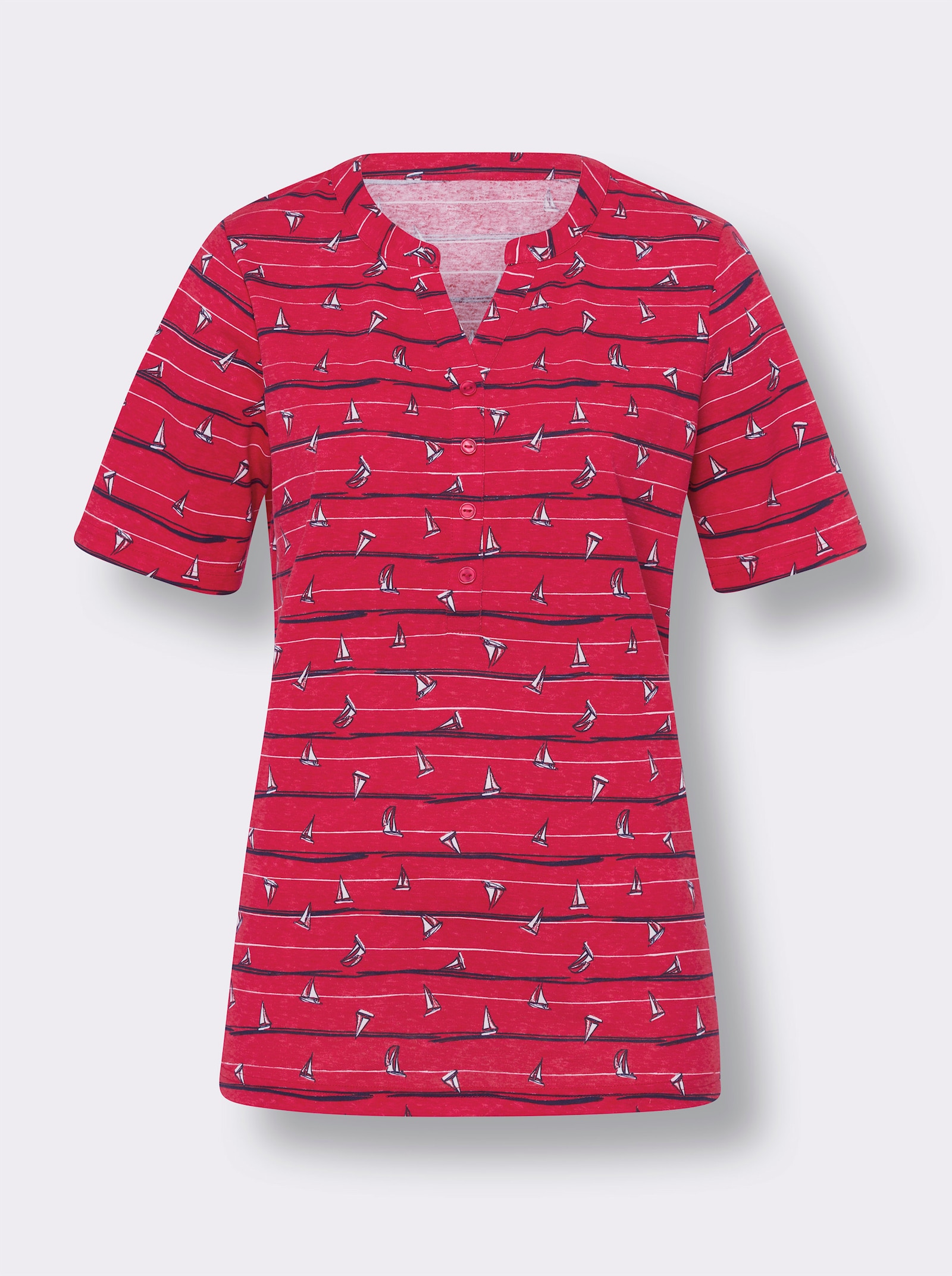 Kurzarmshirt mit maritimem Dessin - rot-marine-bedruckt