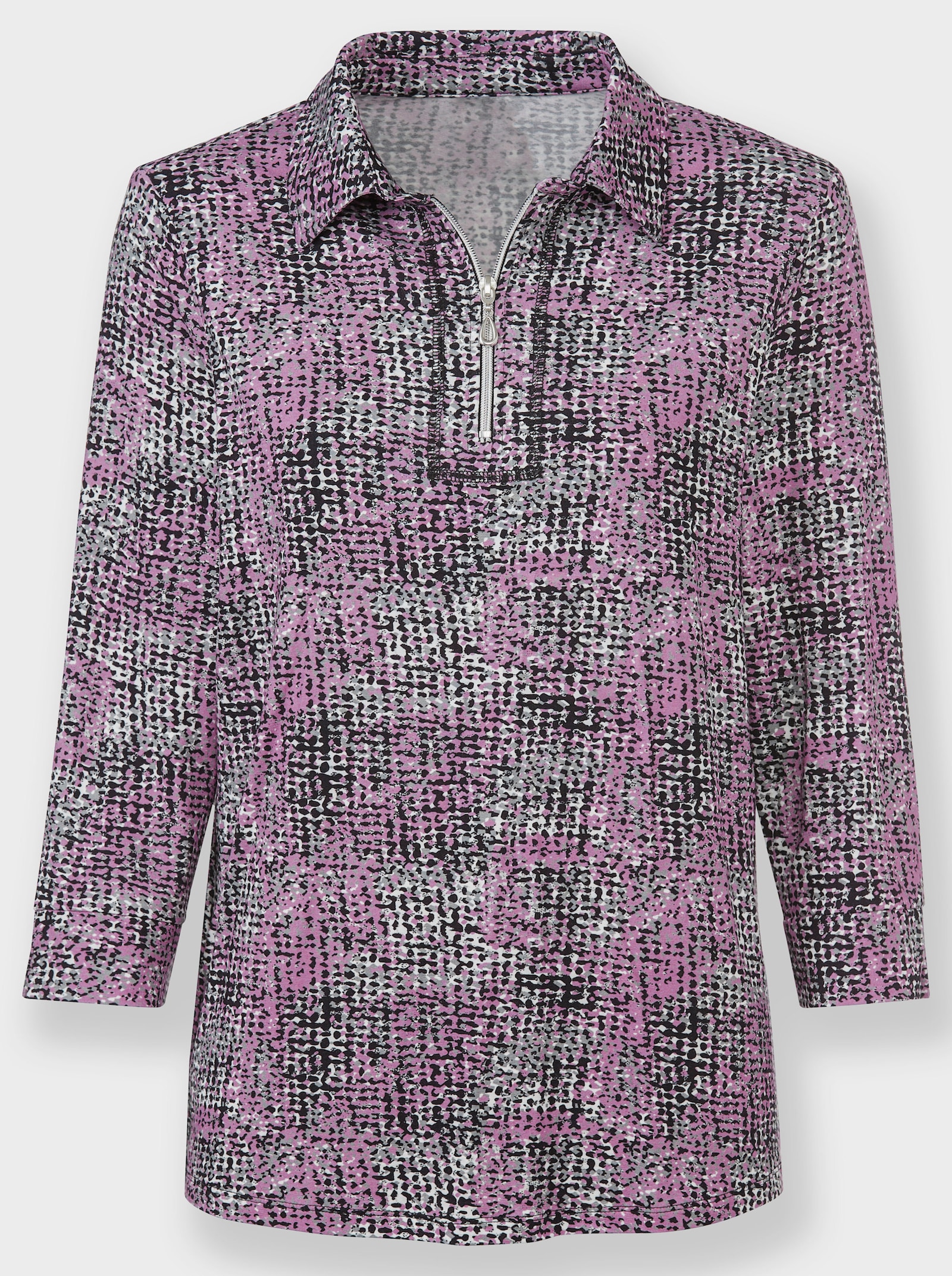 Poloshirt in fantasierijk dessin - orchidee/ecru bedrukt