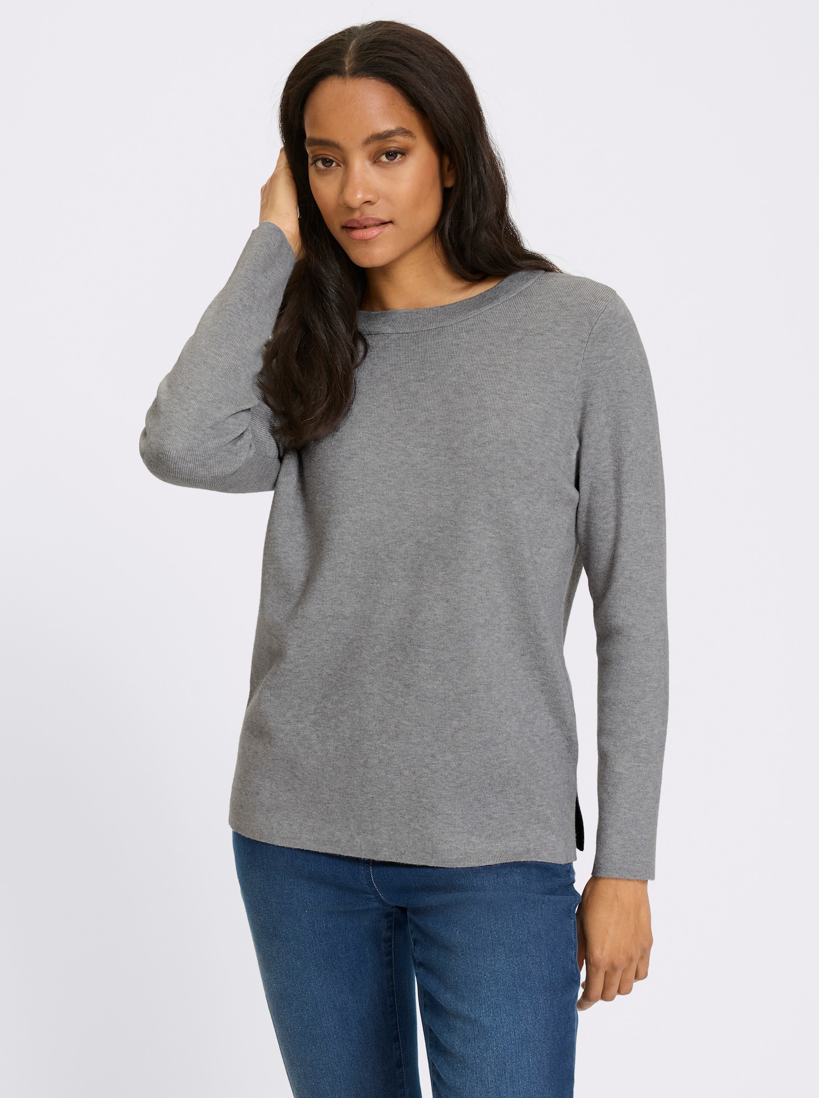 heine Pullover mit Seitenschlitzen - steingrau-meliert