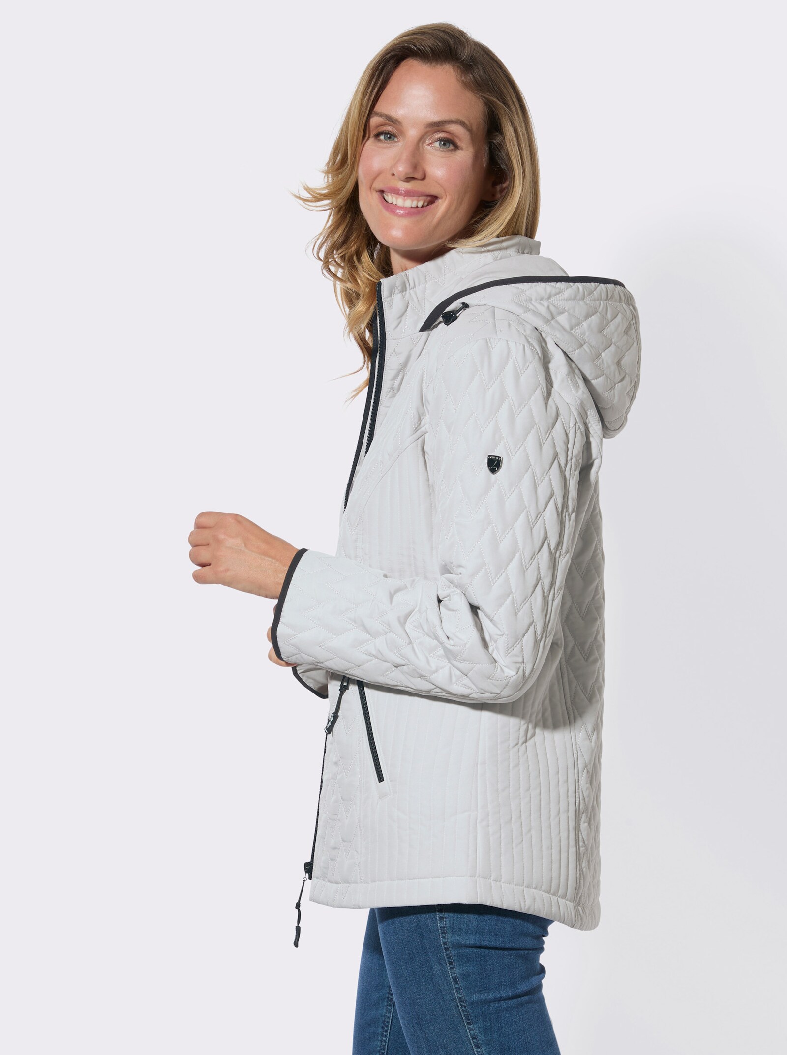 Steppjacke mit Kapuze und Stehkragen - hellgrau