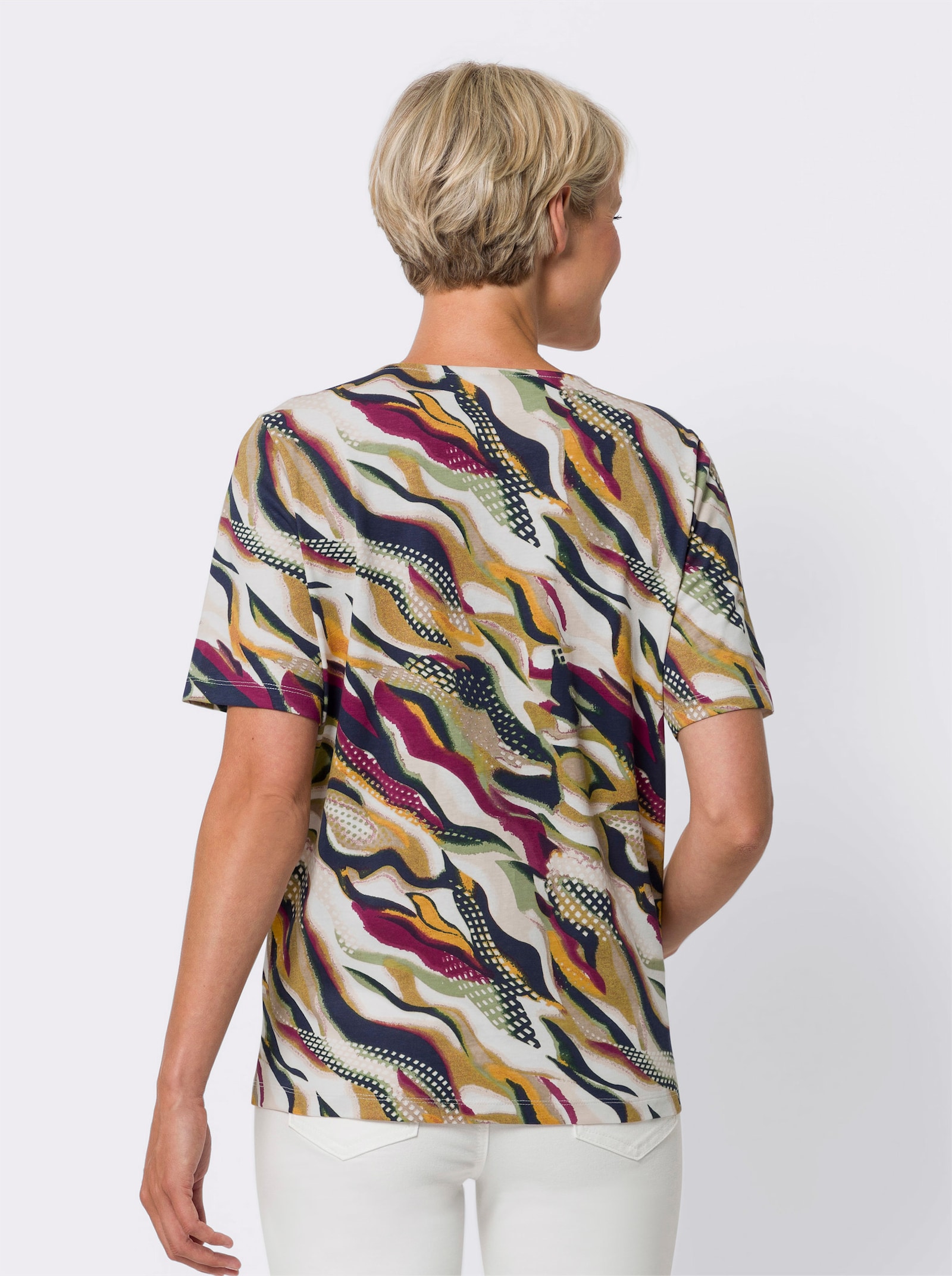 Shirt met korte mouwen en grafische print - ecru/malve bedrukt