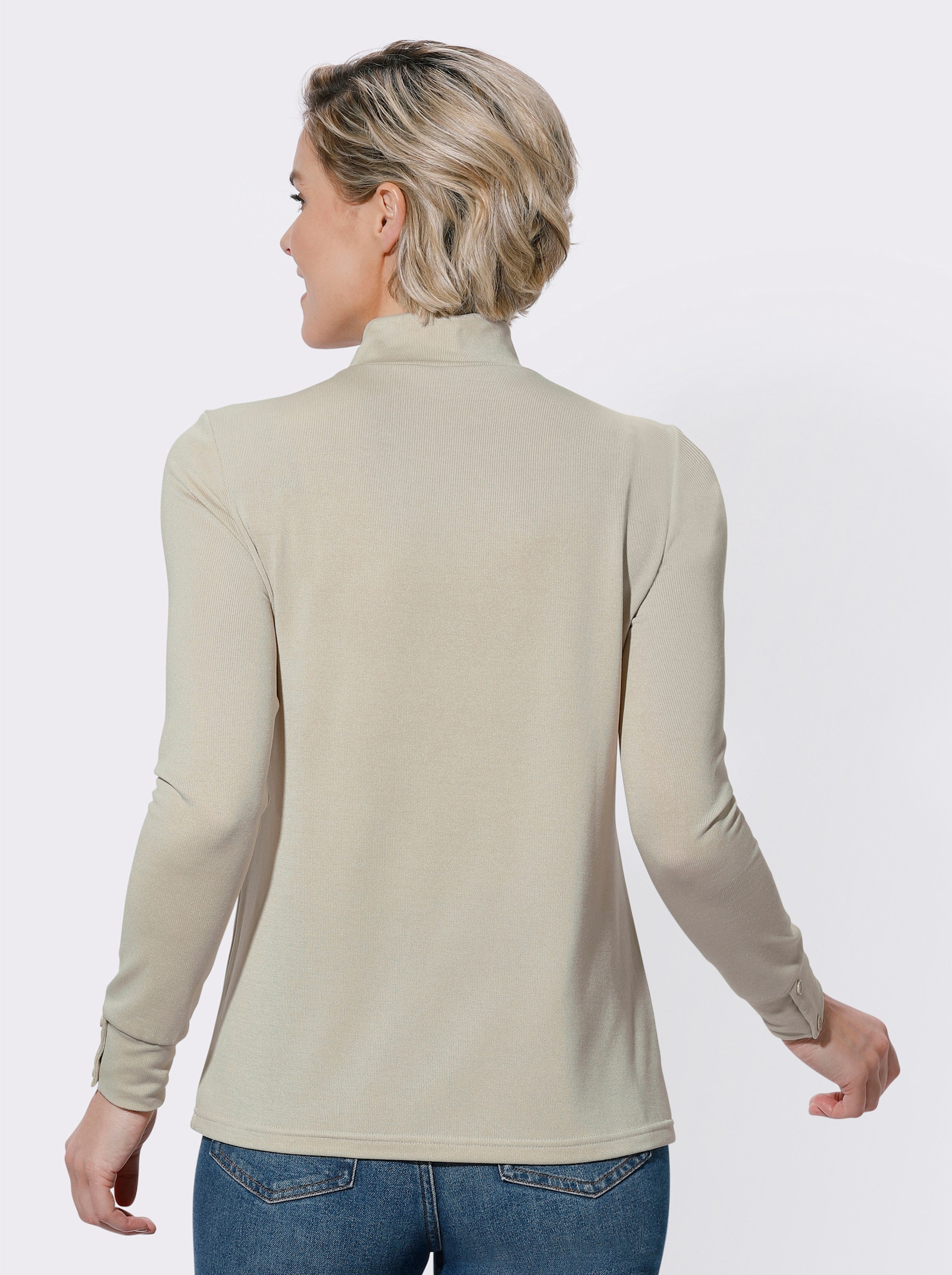 Shirt met opstaande kraag en mouwmanchetten - zand