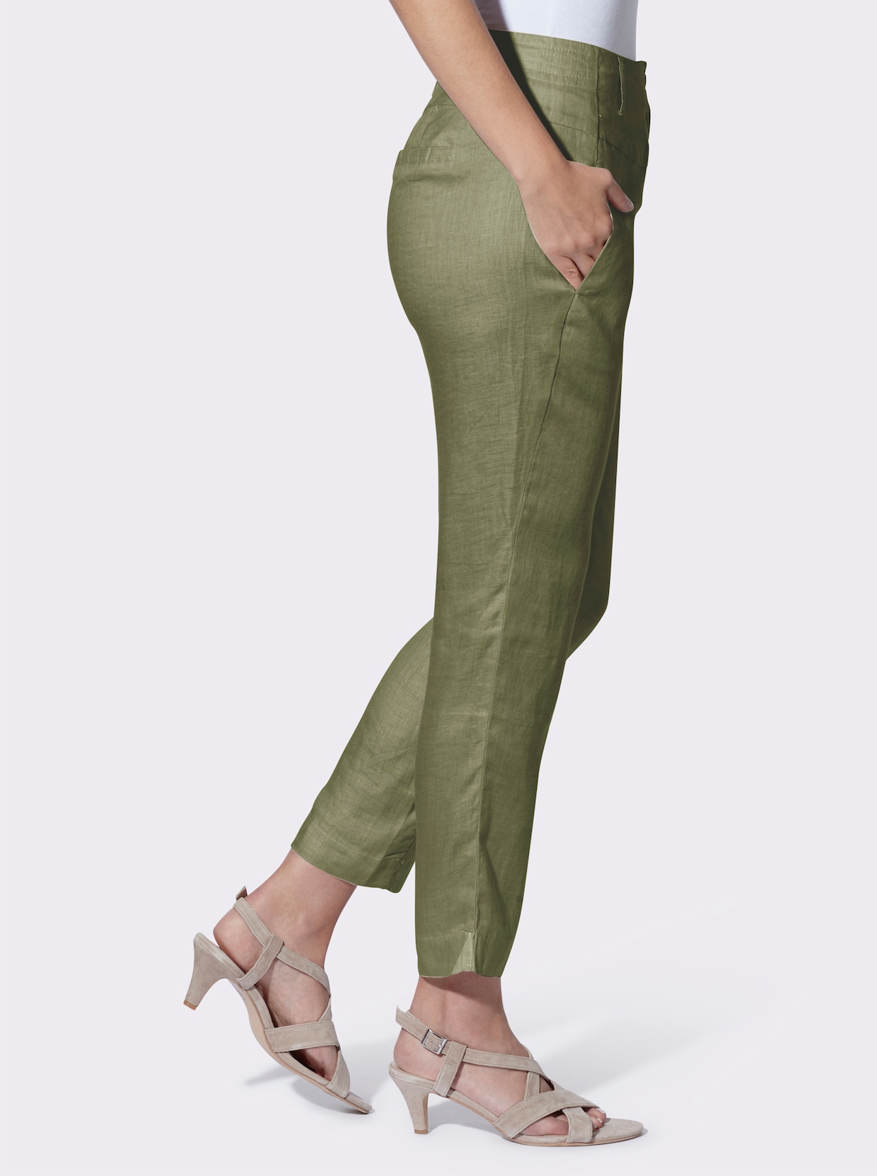 heine Leinenhose mit Längsnähten - oliv