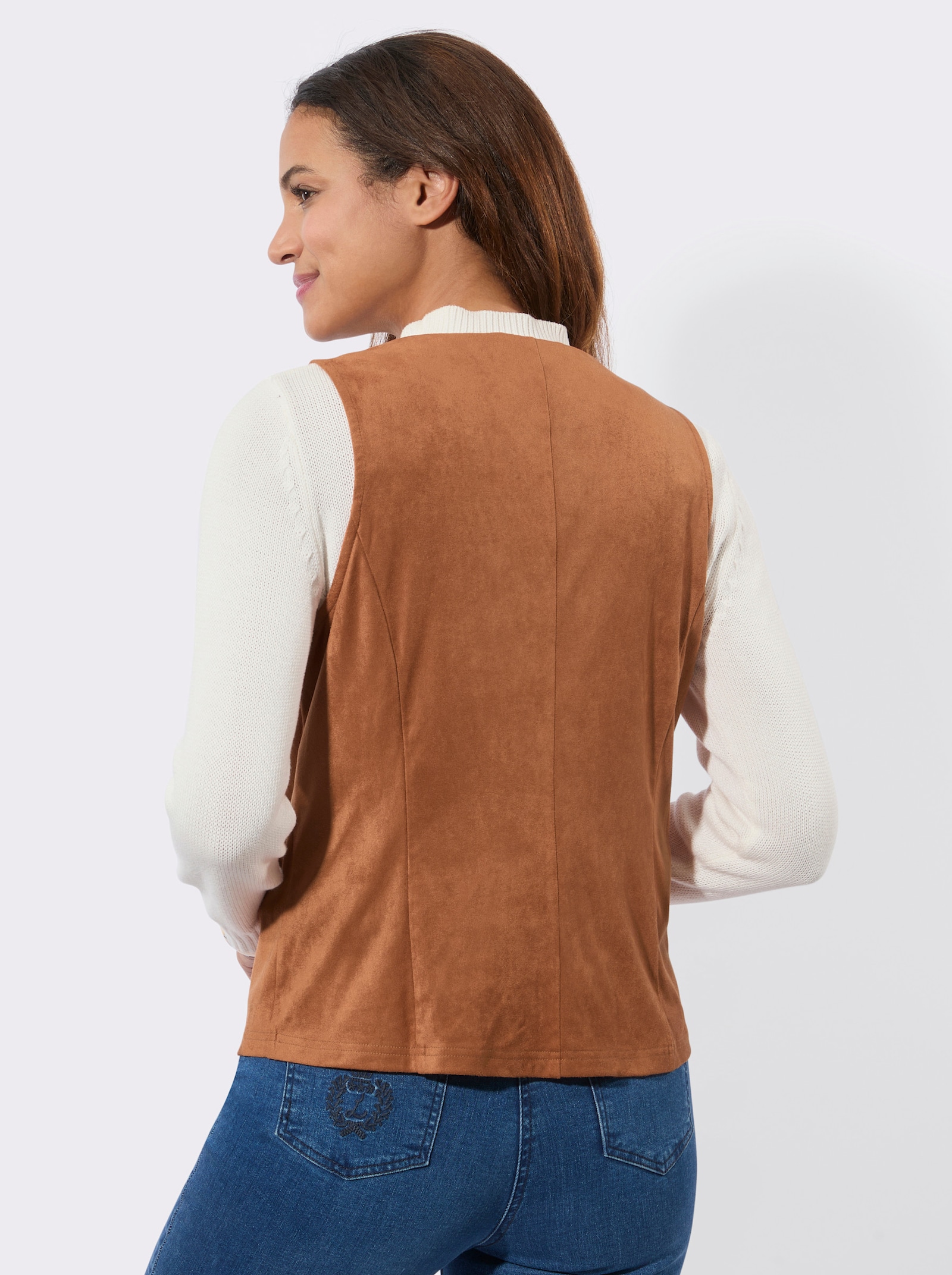 Lederimitatweste mit V-Ausschnitt - cognac