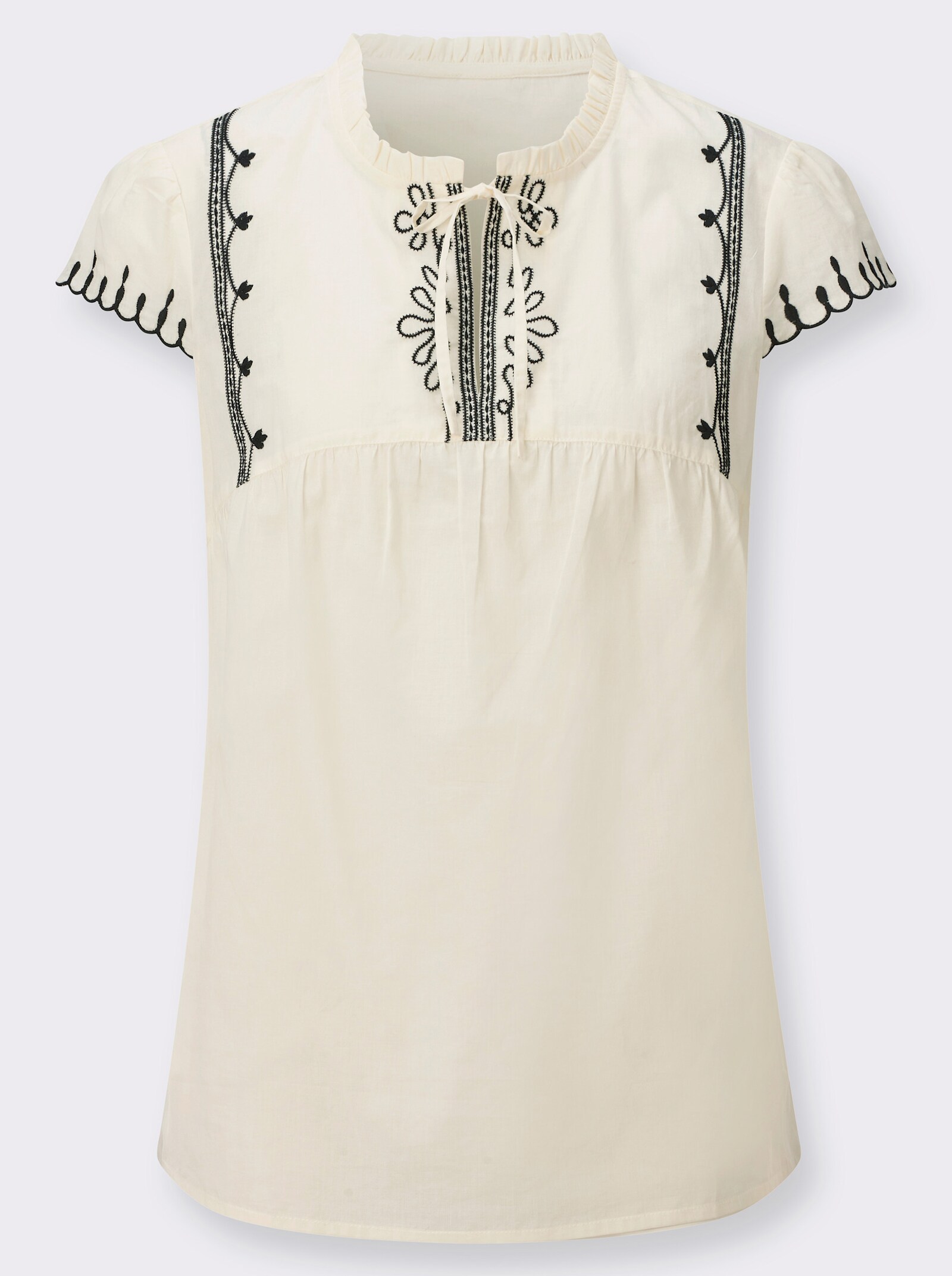 Baumwollbluse mit Stickerei - champagner-schwarz-gemustert