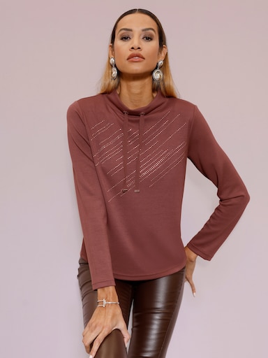 Sweatshirt mit Glitzersteinchen-Verzierung - rotbraun