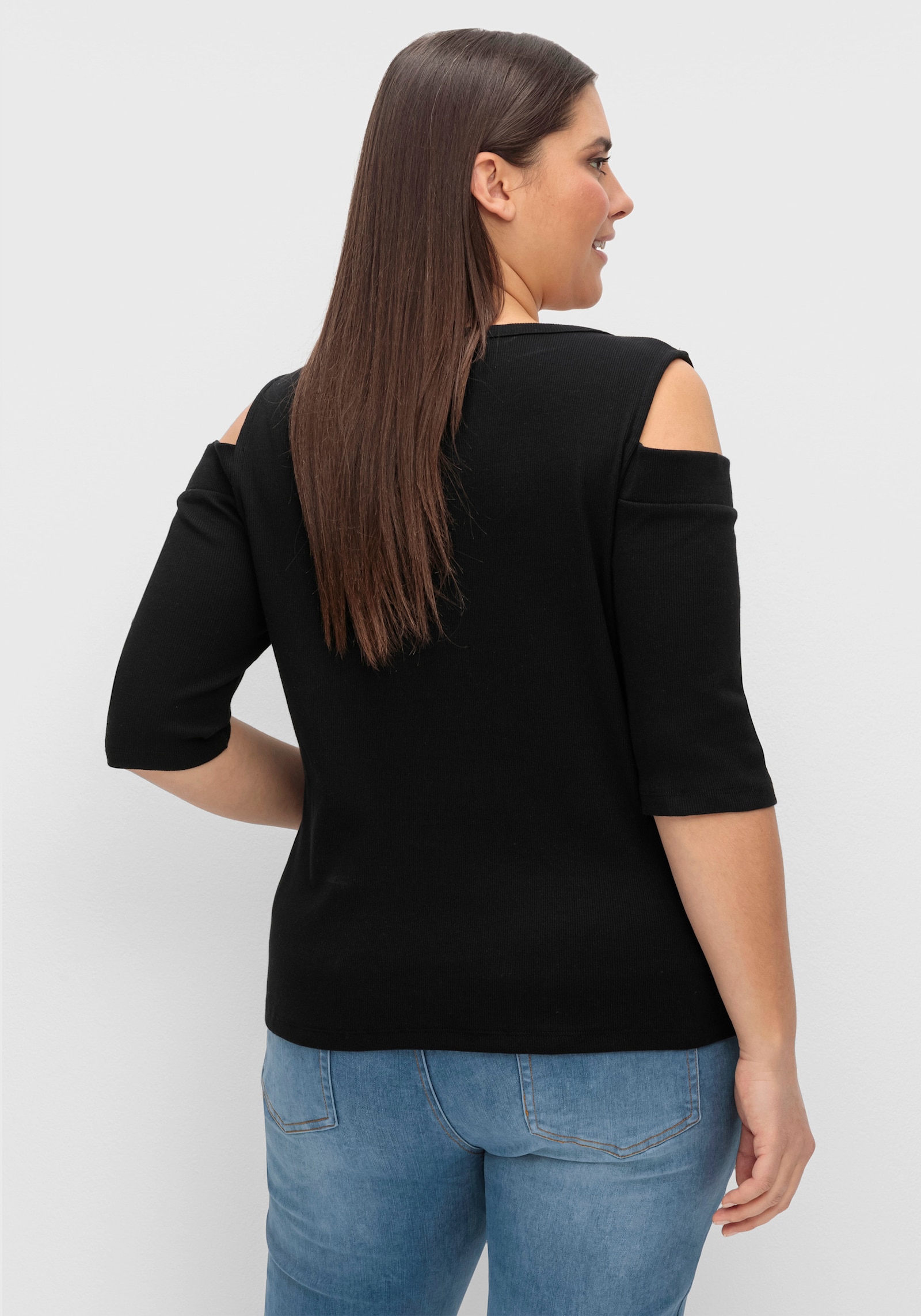 3/4-Arm-Shirt mit Cut-outs - schwarz