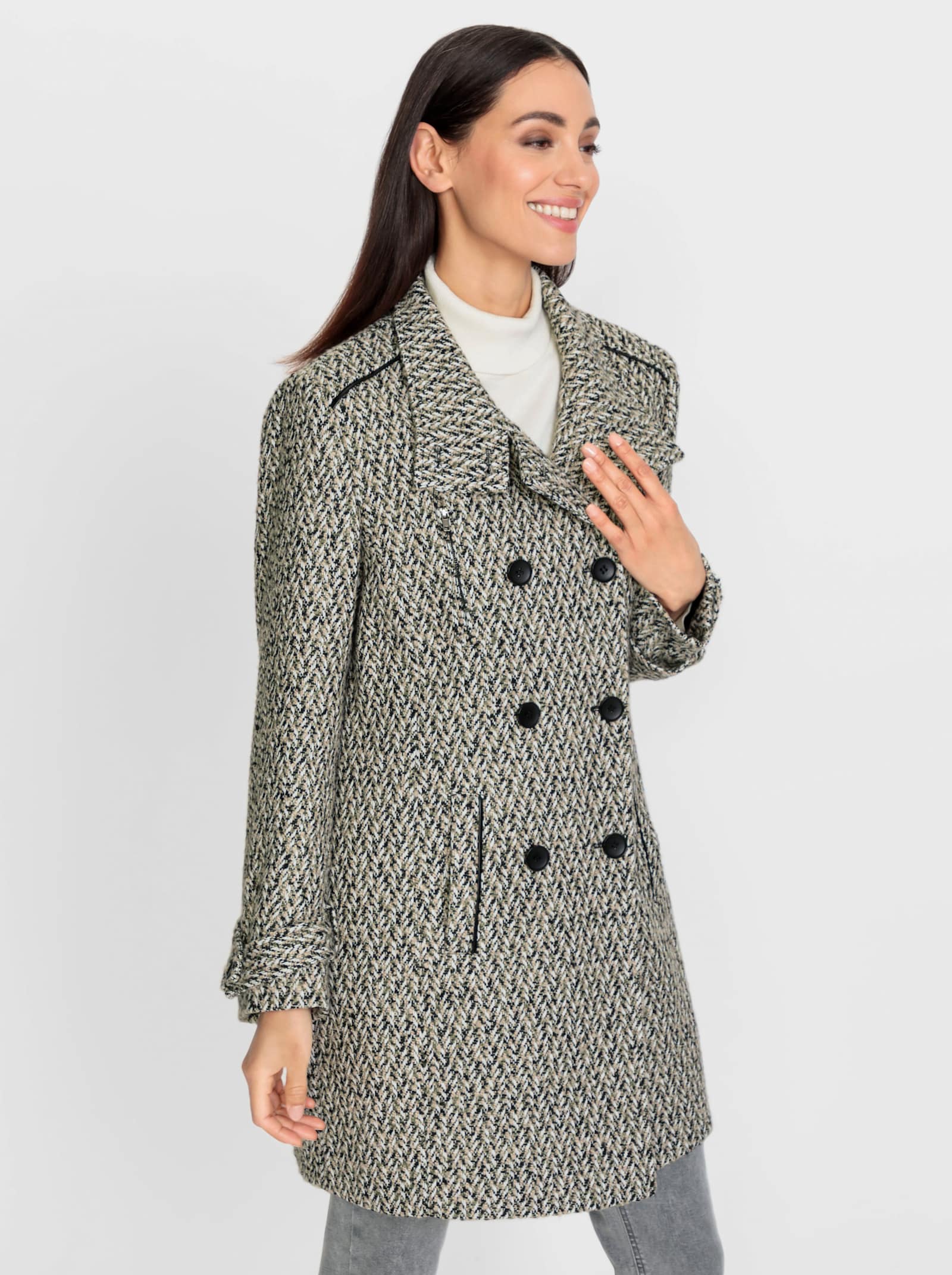 heine Jack met structuurpatroon - kaki/ecru gedessineerd