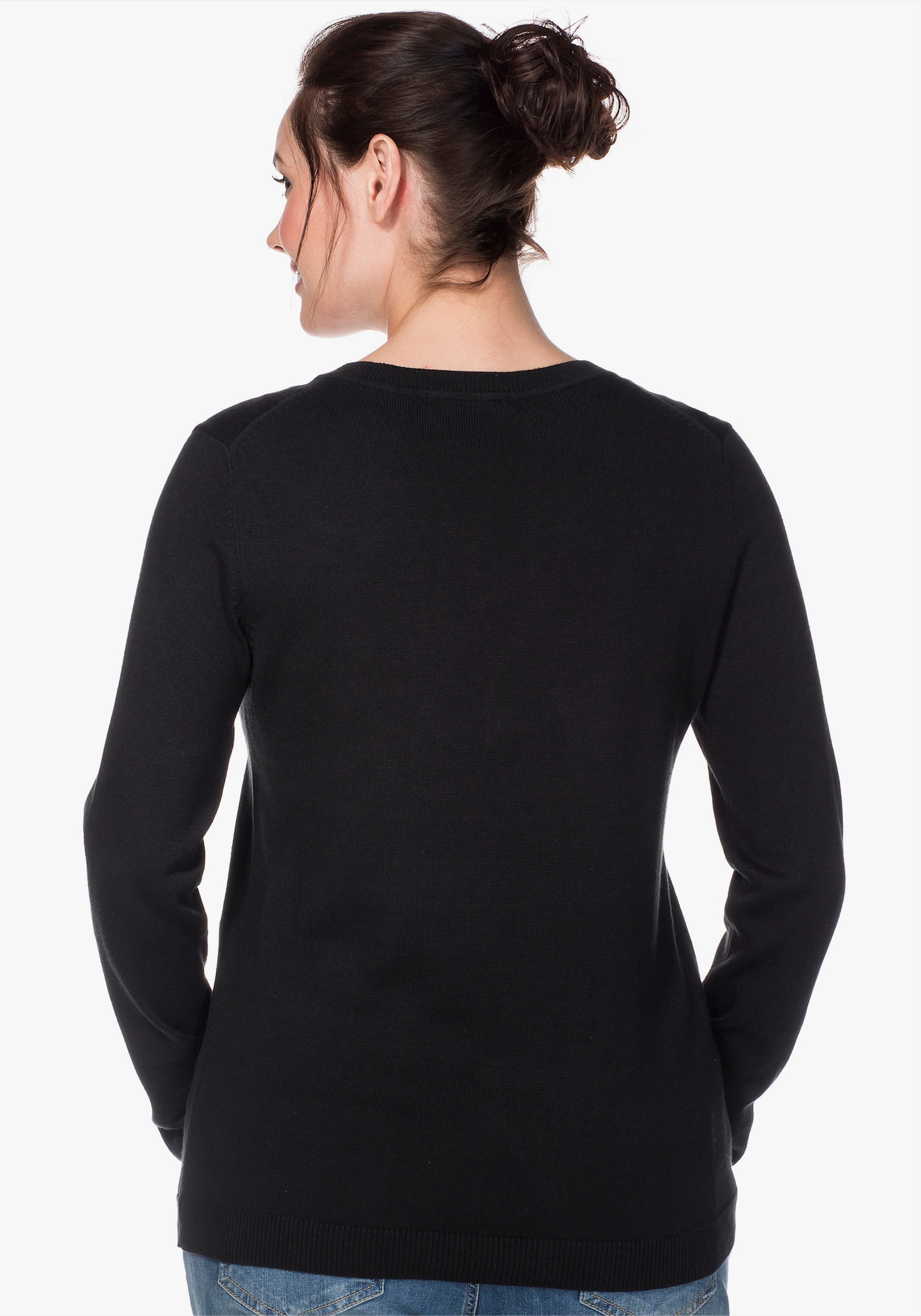 sheego Feinstrickpullover mit V-Ausschnitt - schwarz