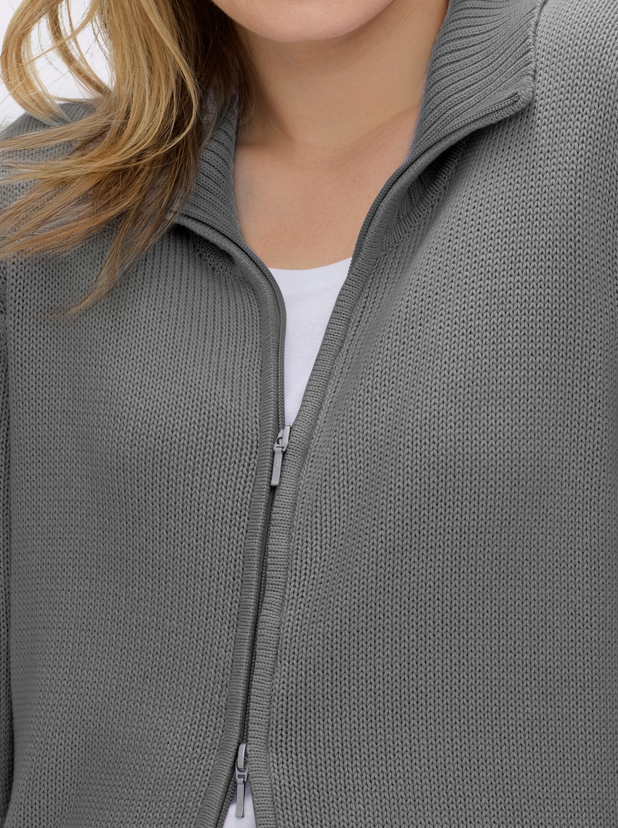 Strickjacke mit 2-Wege-Reißverschluss - grau-meliert