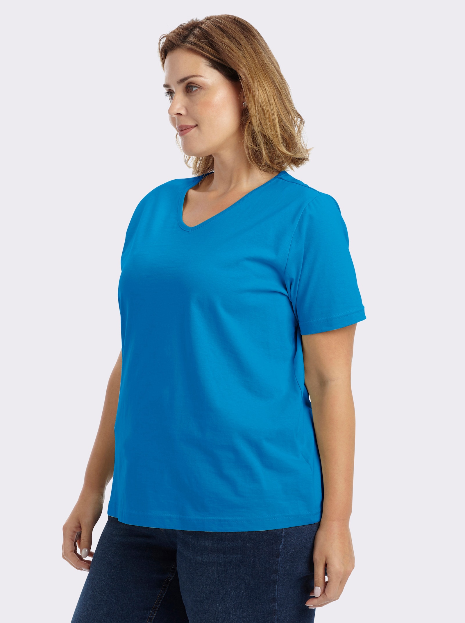 Kurzarmshirt mit V-Ausschnitt - türkis