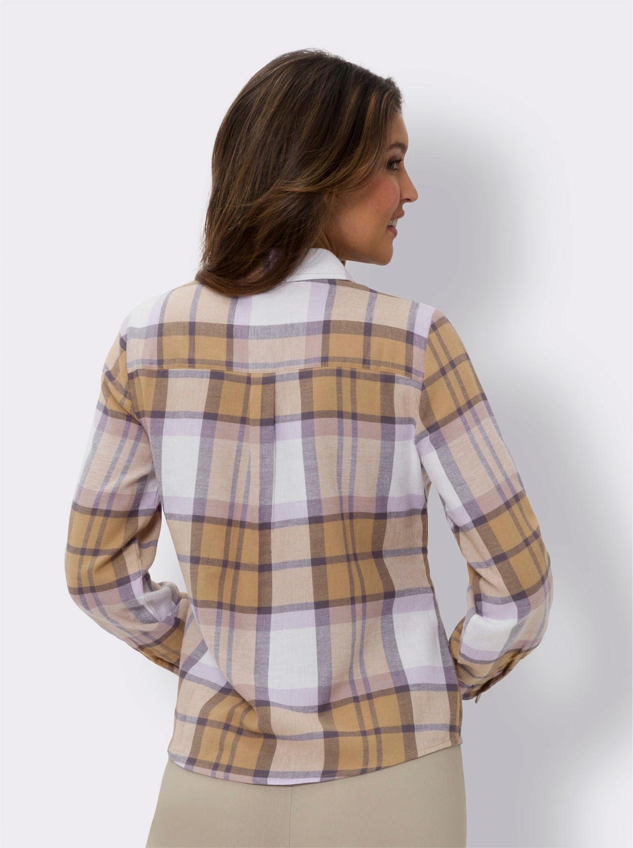 Flanellen blouse - ecru/camel geruit