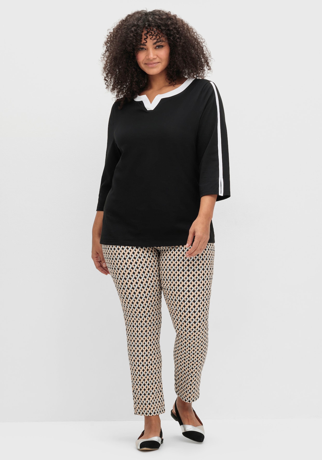 3/4-Arm-Shirt - schwarz-weiß