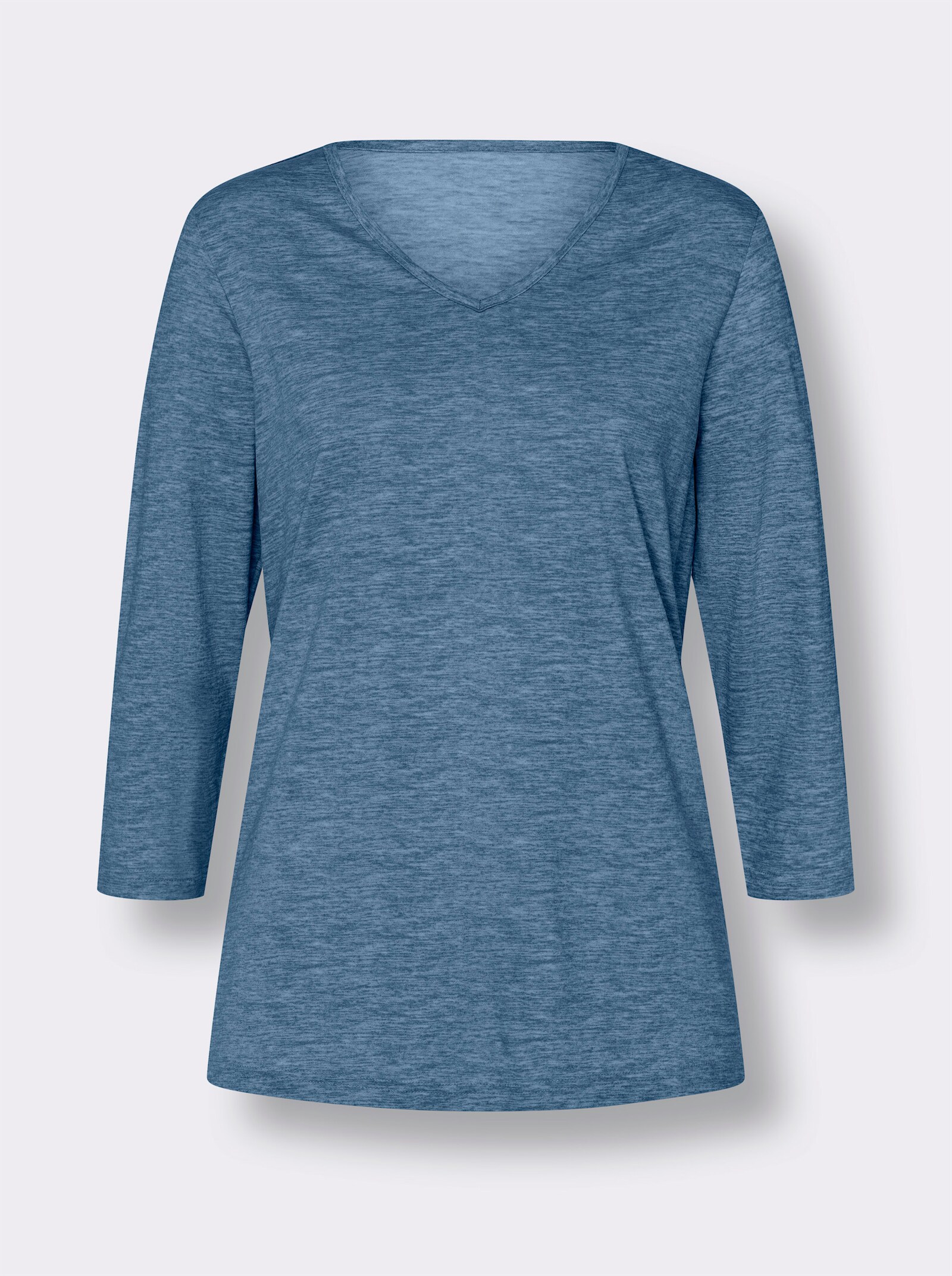 Shirt met 3/4-mouwen in gemêleerde look - donkerblauw gemêleerd