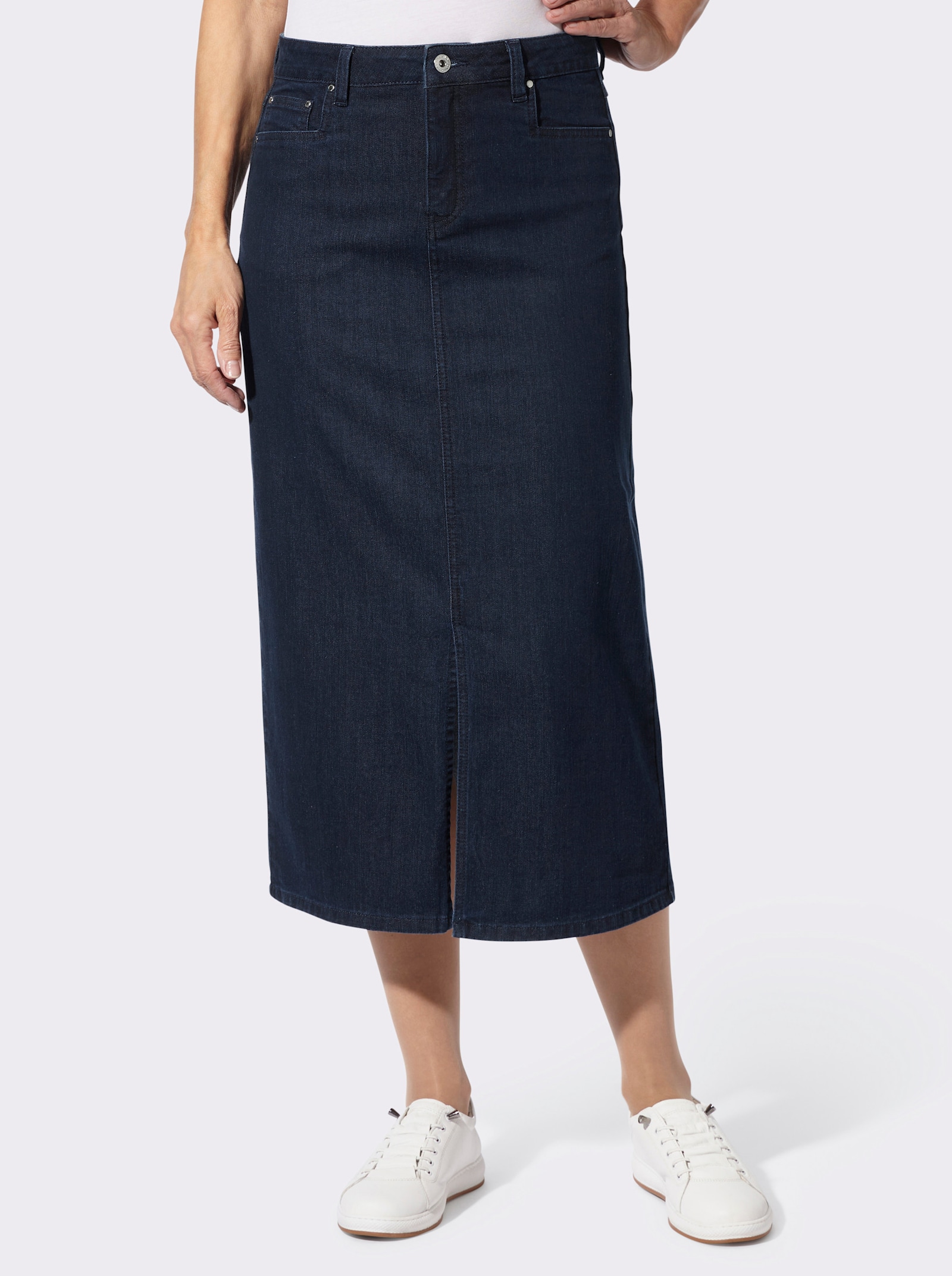 Jeansrock mit verdecktem Gehschlitz, wärmend - dark blue