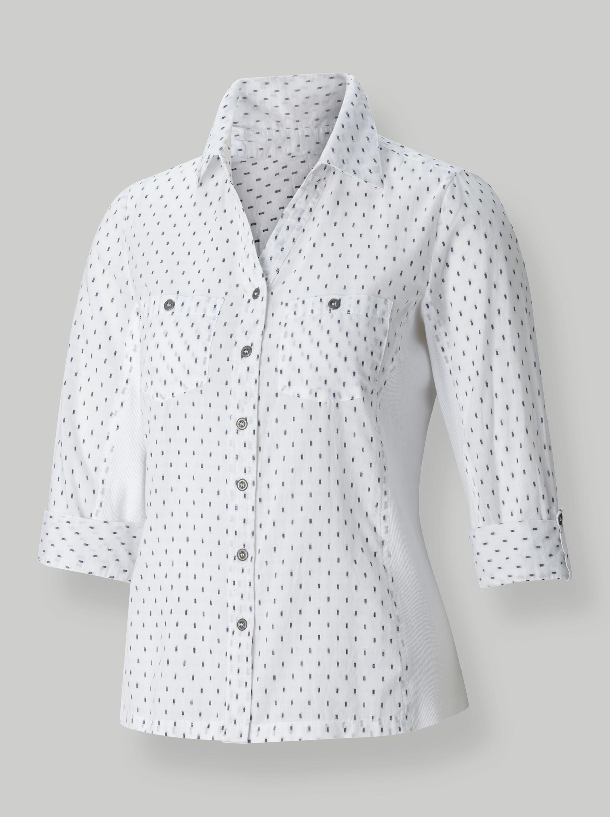 Damenmode Blusen Hemdbluse in weiß-getupft 
