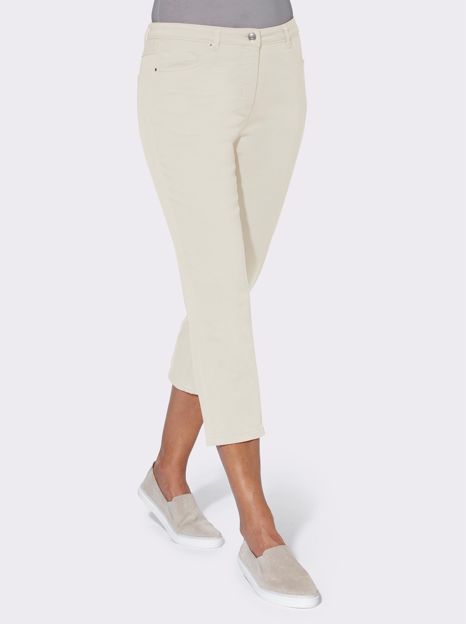 3/4-Jeans mit Bändchen-Verzierung - weiß