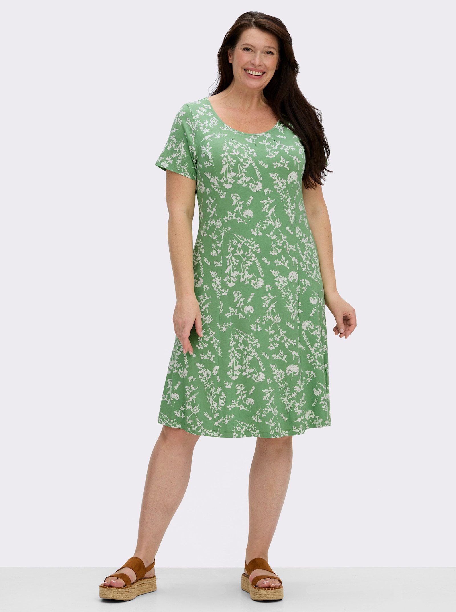  Jerseykleid im floralen Muster - apfel-ecru-bedruckt