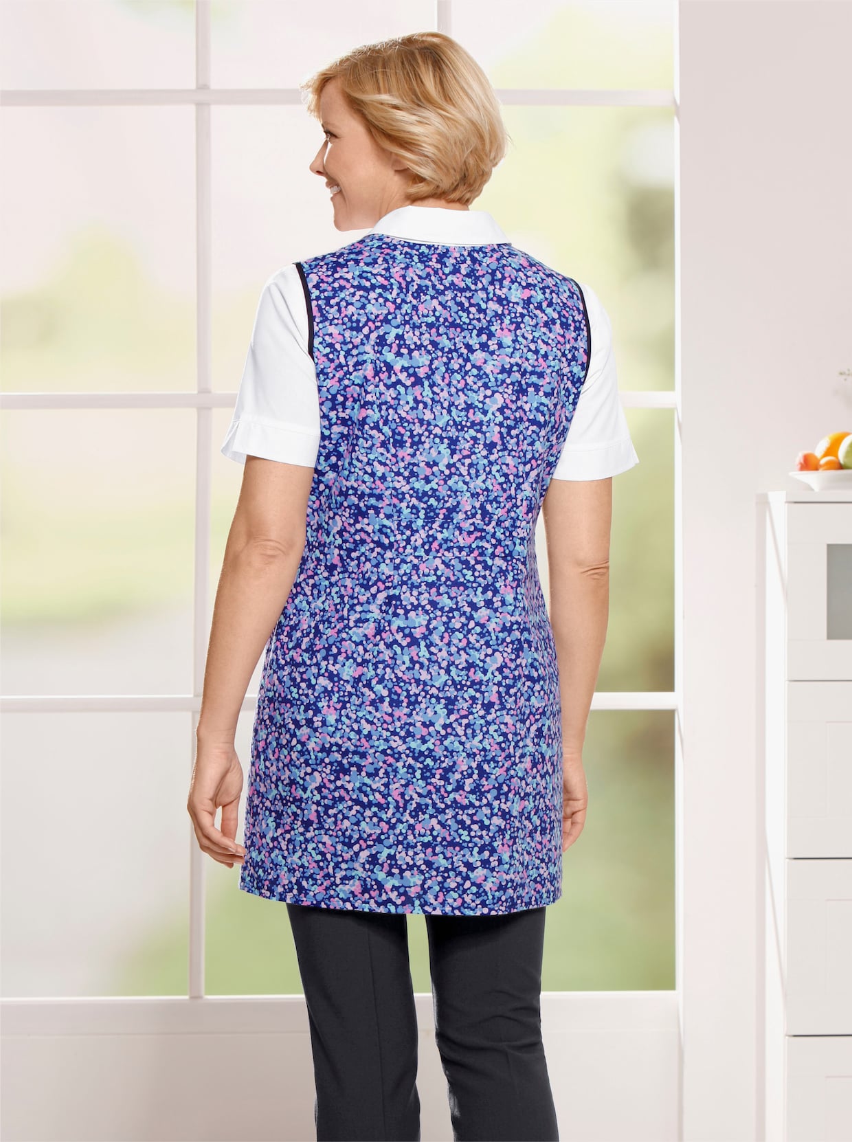 3/4-damesblouse - blauw geprint