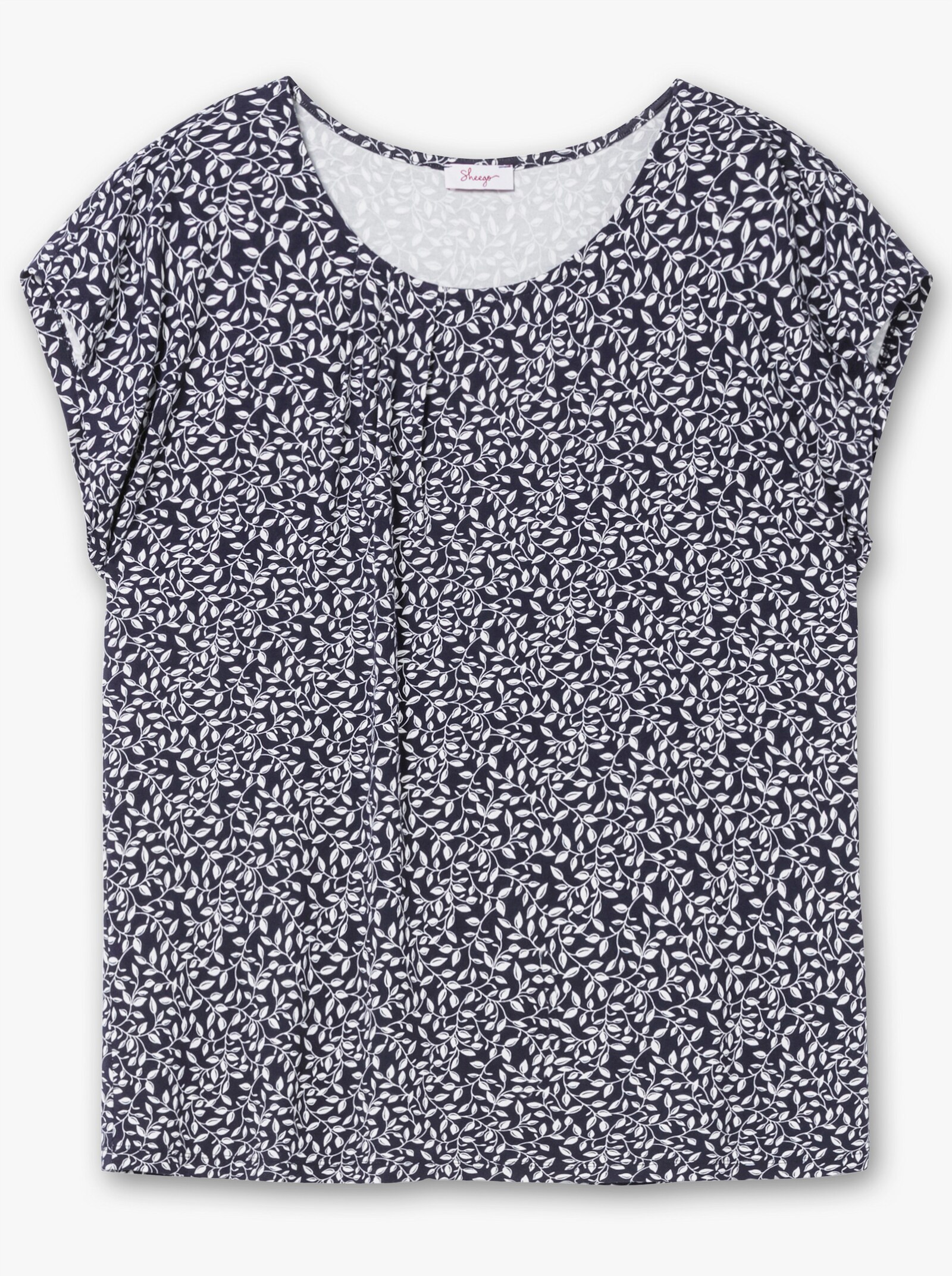 sheego Kurzarmshirt mit Blätterprint - tiefblau-gemustert