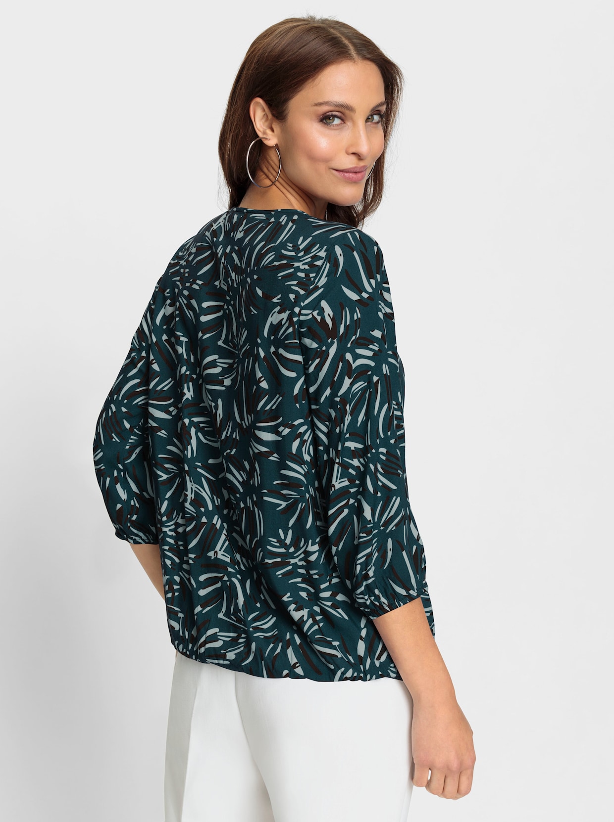 Druckbluse - petrol-graphit-bedruckt