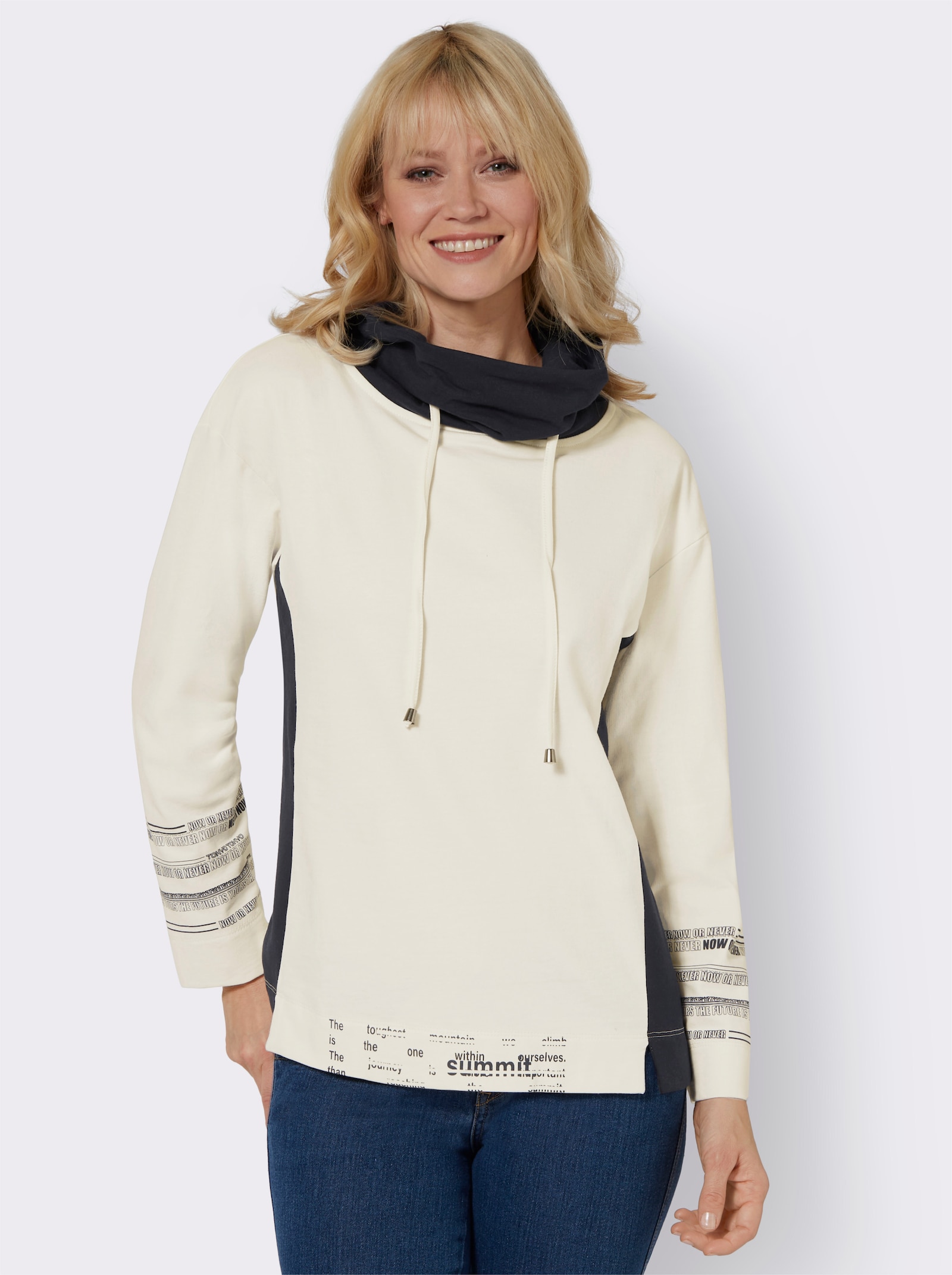 Sweatshirt mit Kontrast-Einsätzen - champagner-marine