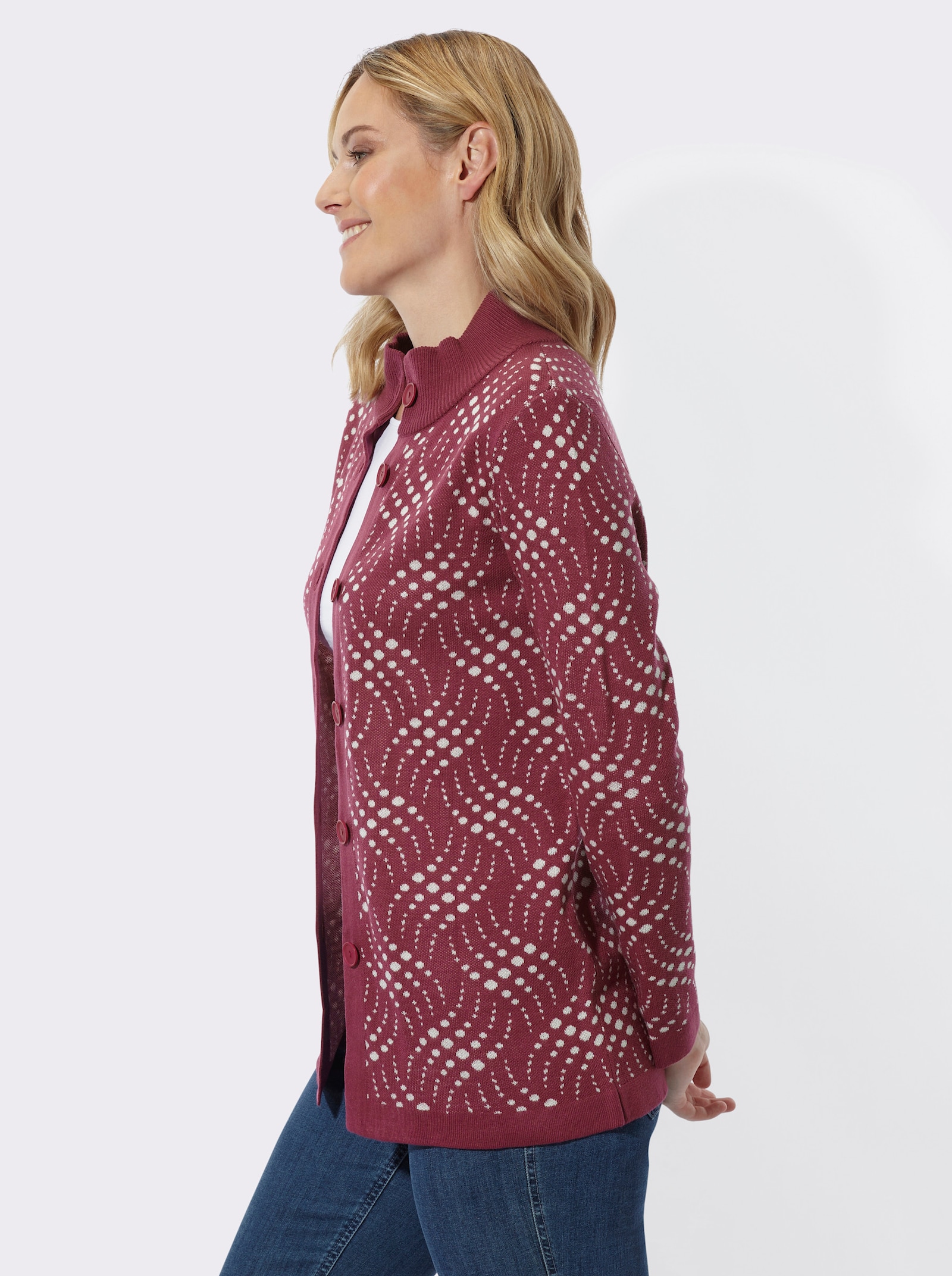 Jacquardstrickjacke mit zweifarbigem Muster - malve-ecru-gemustert