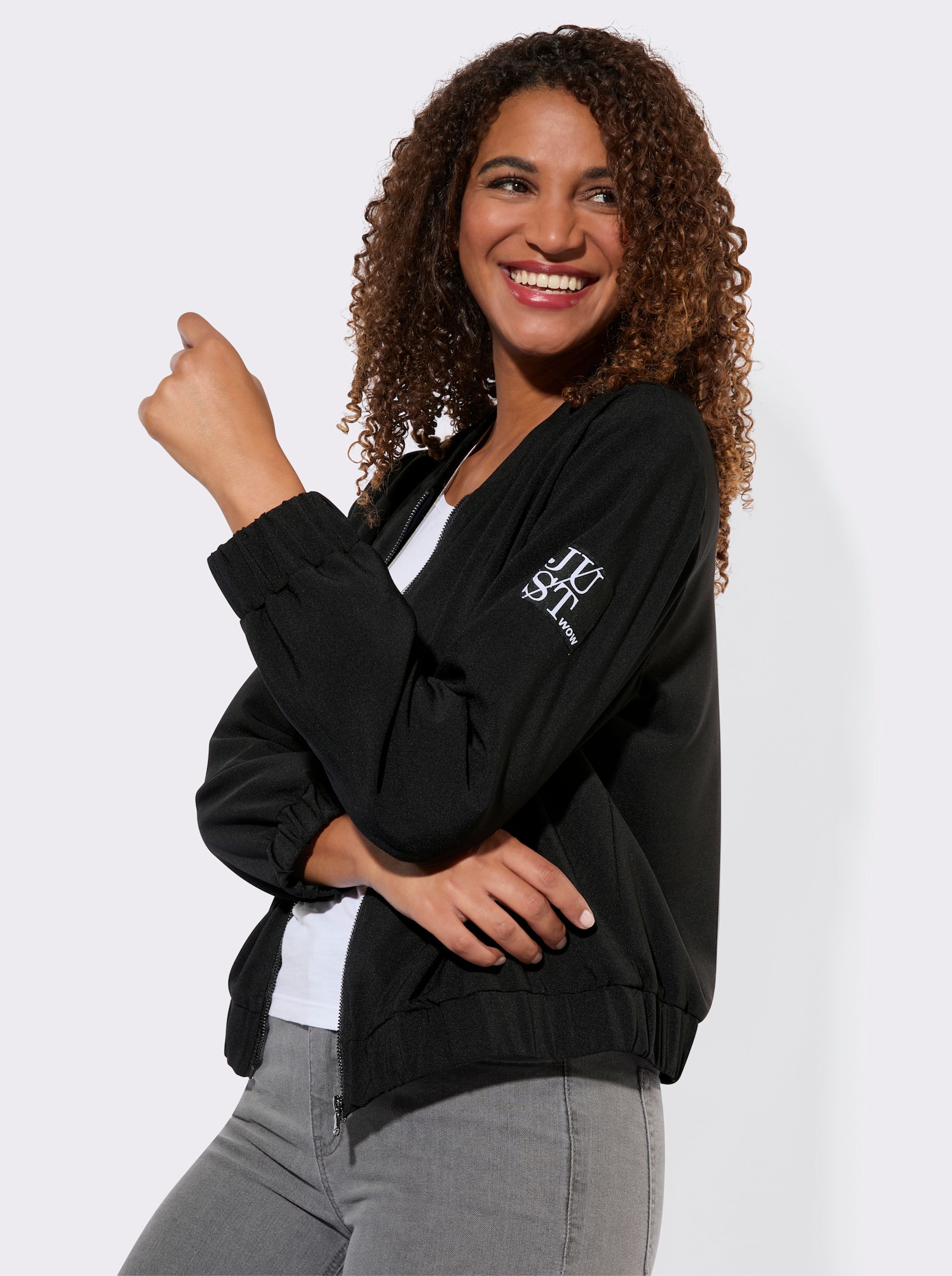 Blouson mit gerippten Bündchen - schwarz