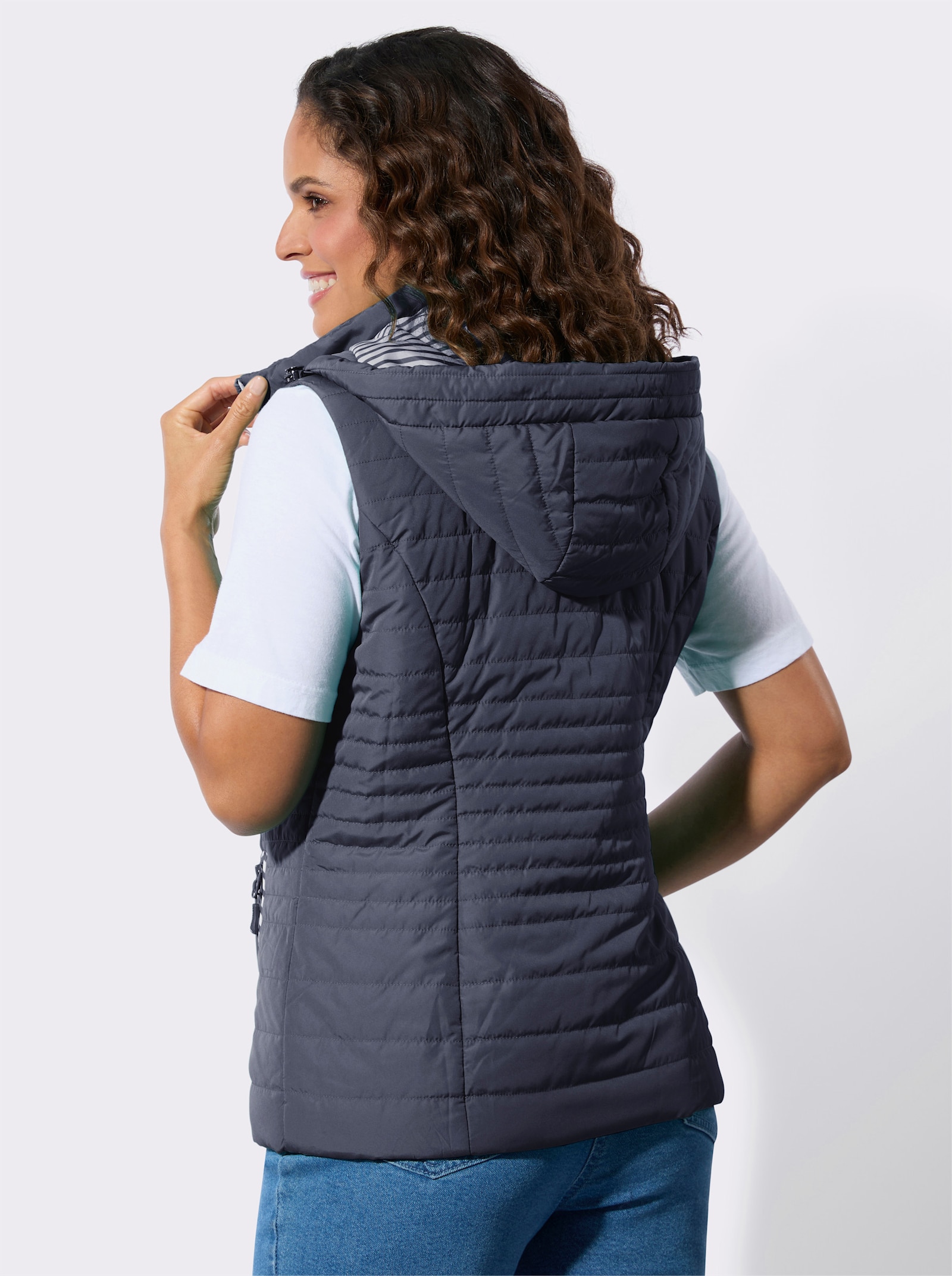 Kapuzenweste mit gestreiftem Futter - marine