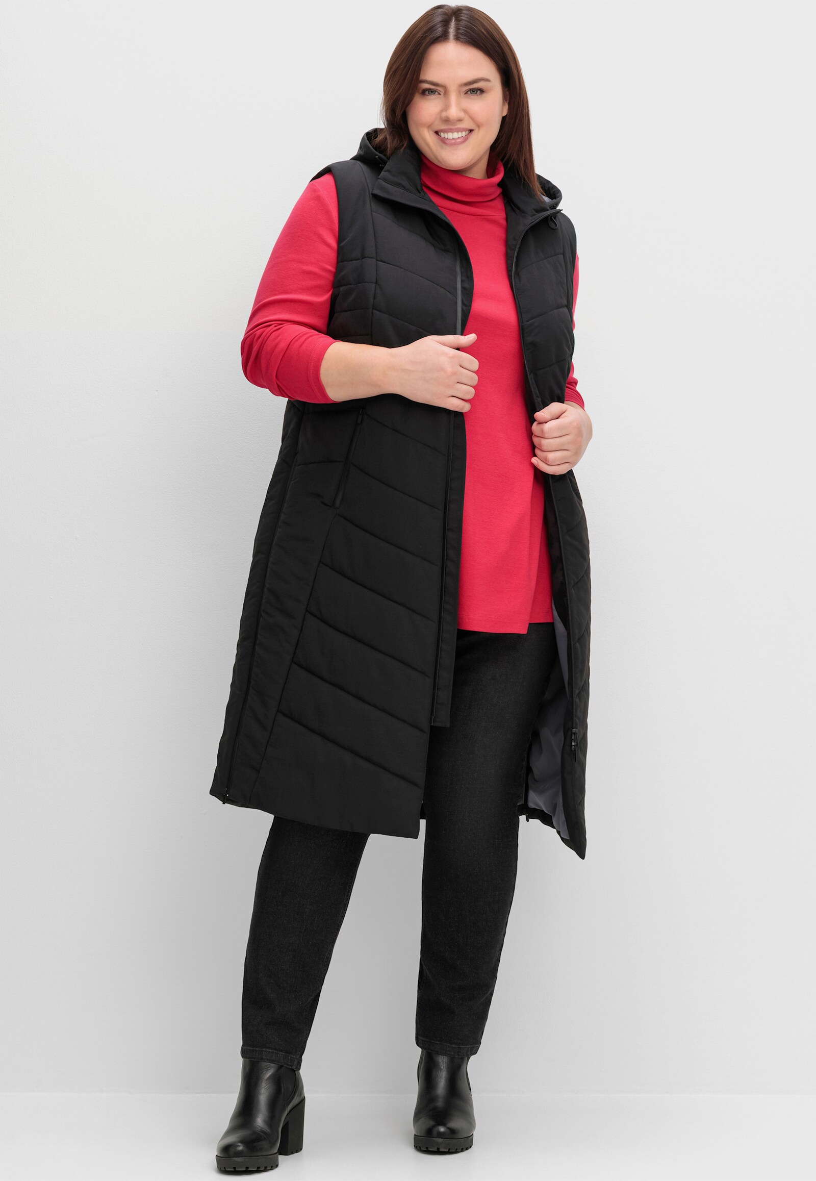 sheego Steppweste in Longform, wasserabweisend - schwarz