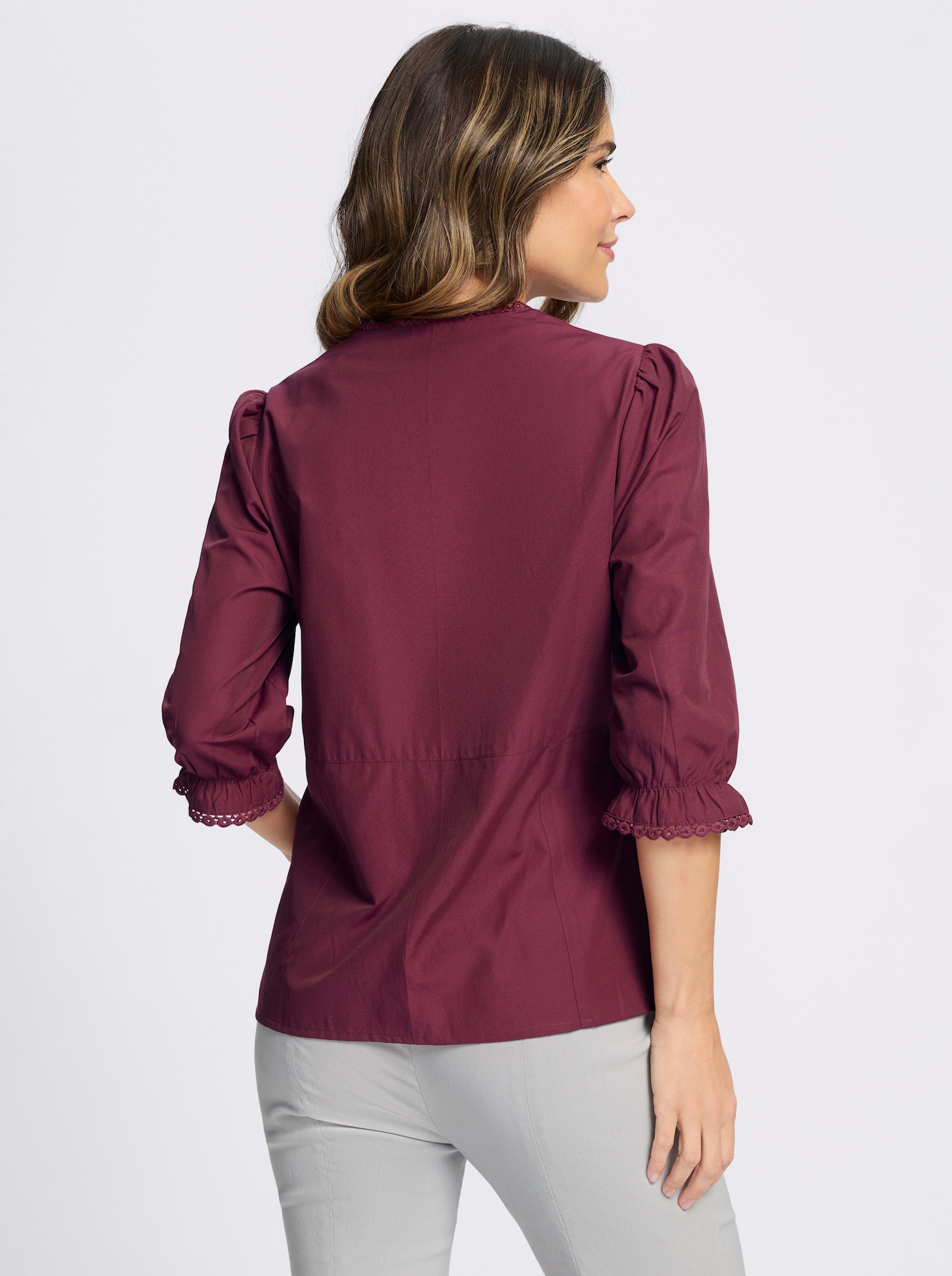 Trachtenbluse mit 3/4-langen Puffärmeln - bordeaux