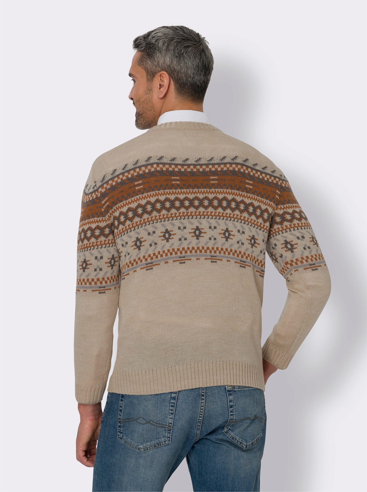 Pullover - beige gedessineerd