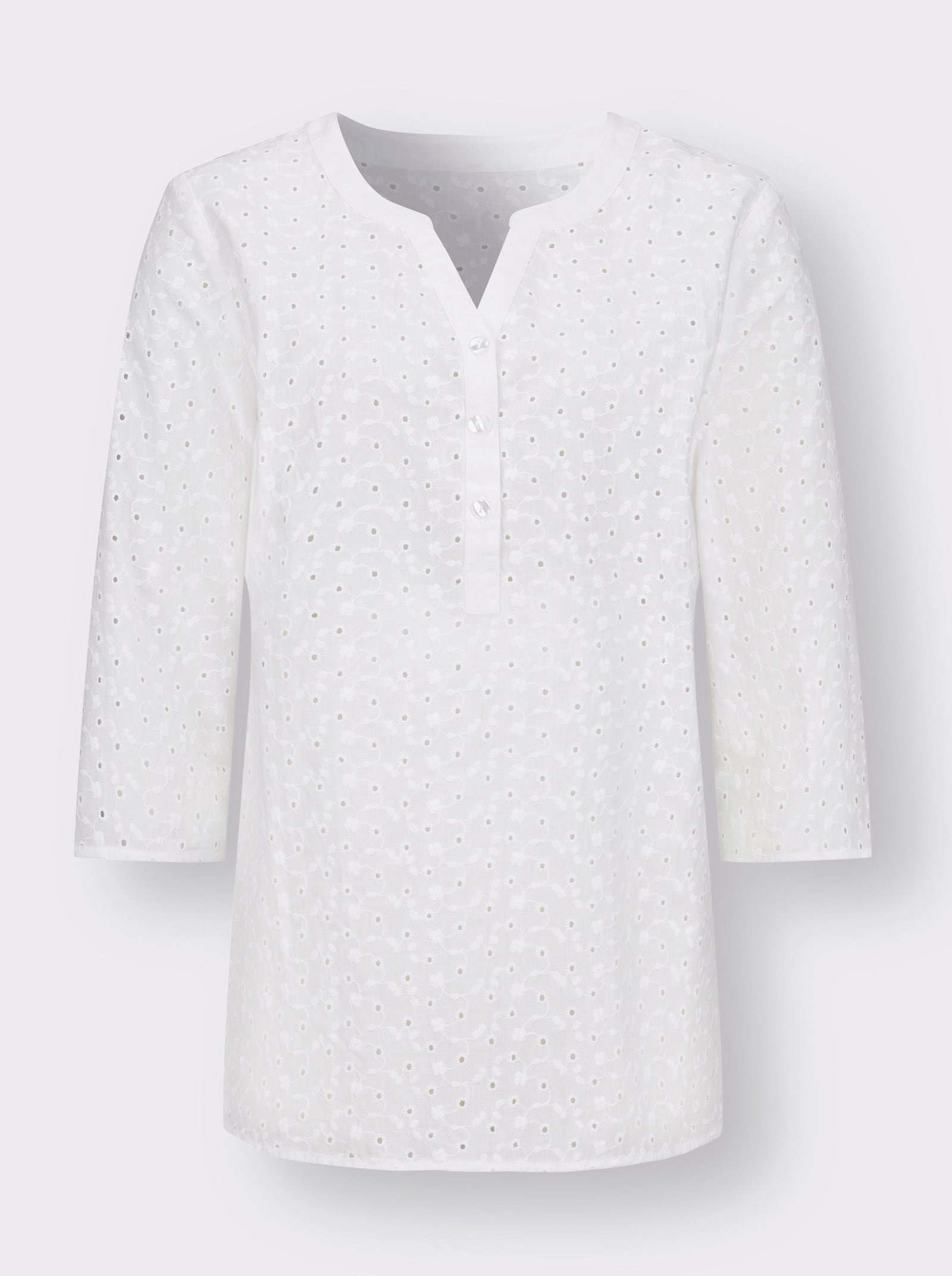 Schlupfbluse mit Lochstickerei - ecru