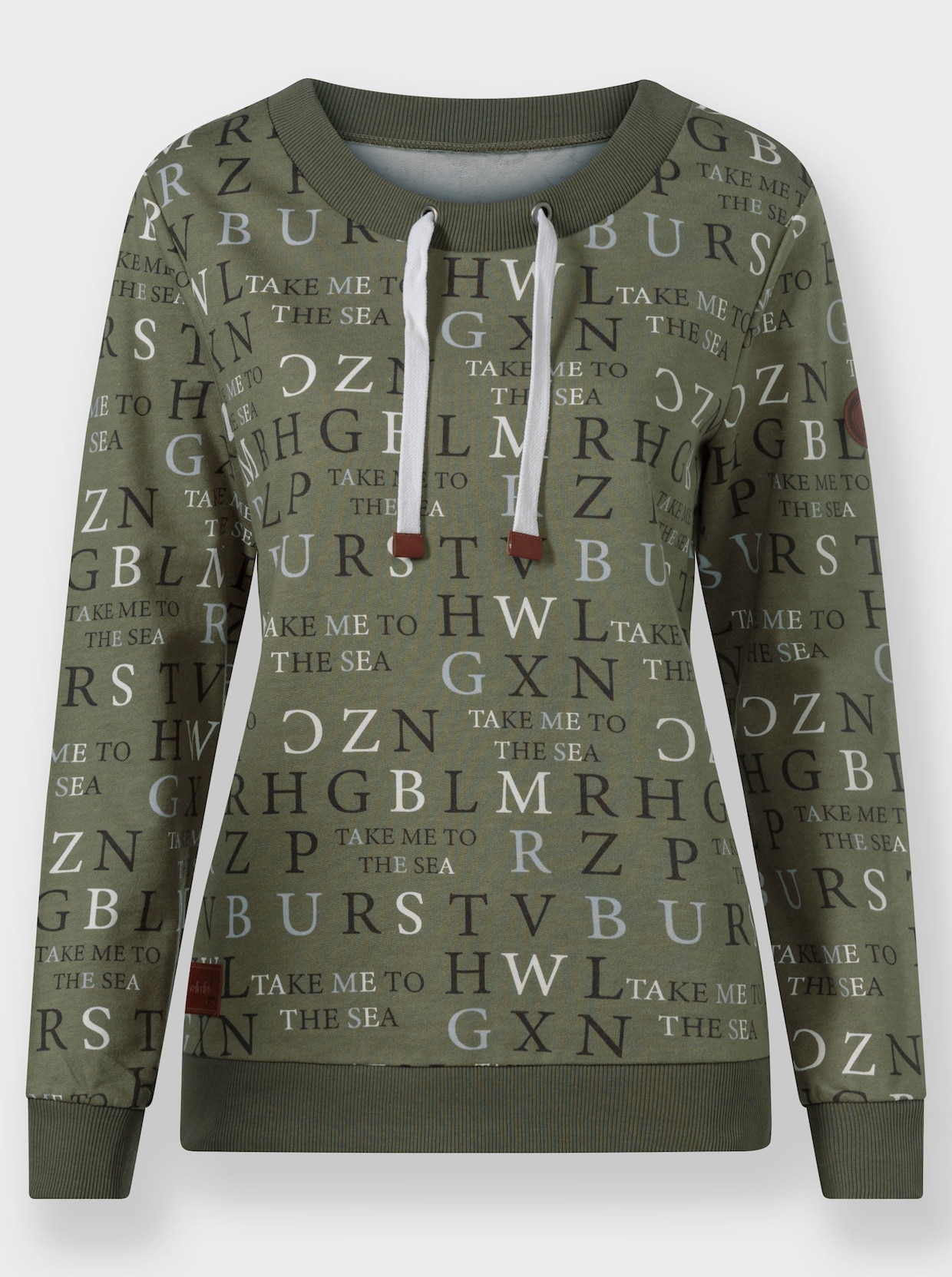 Sweatshirt mit angerauter Innenseite - khaki-ecru-bedruckt