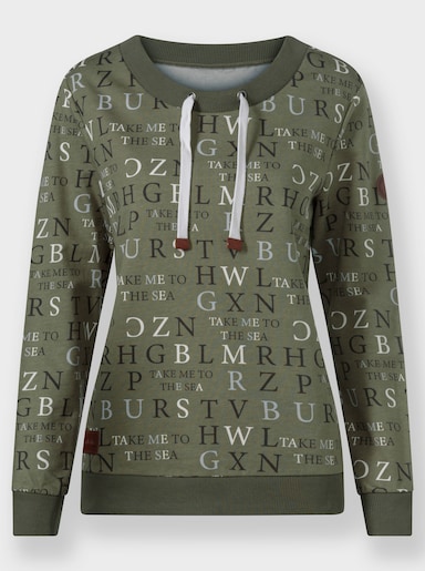 Sweatshirt mit angerauter Innenseite - khaki-ecru-bedruckt