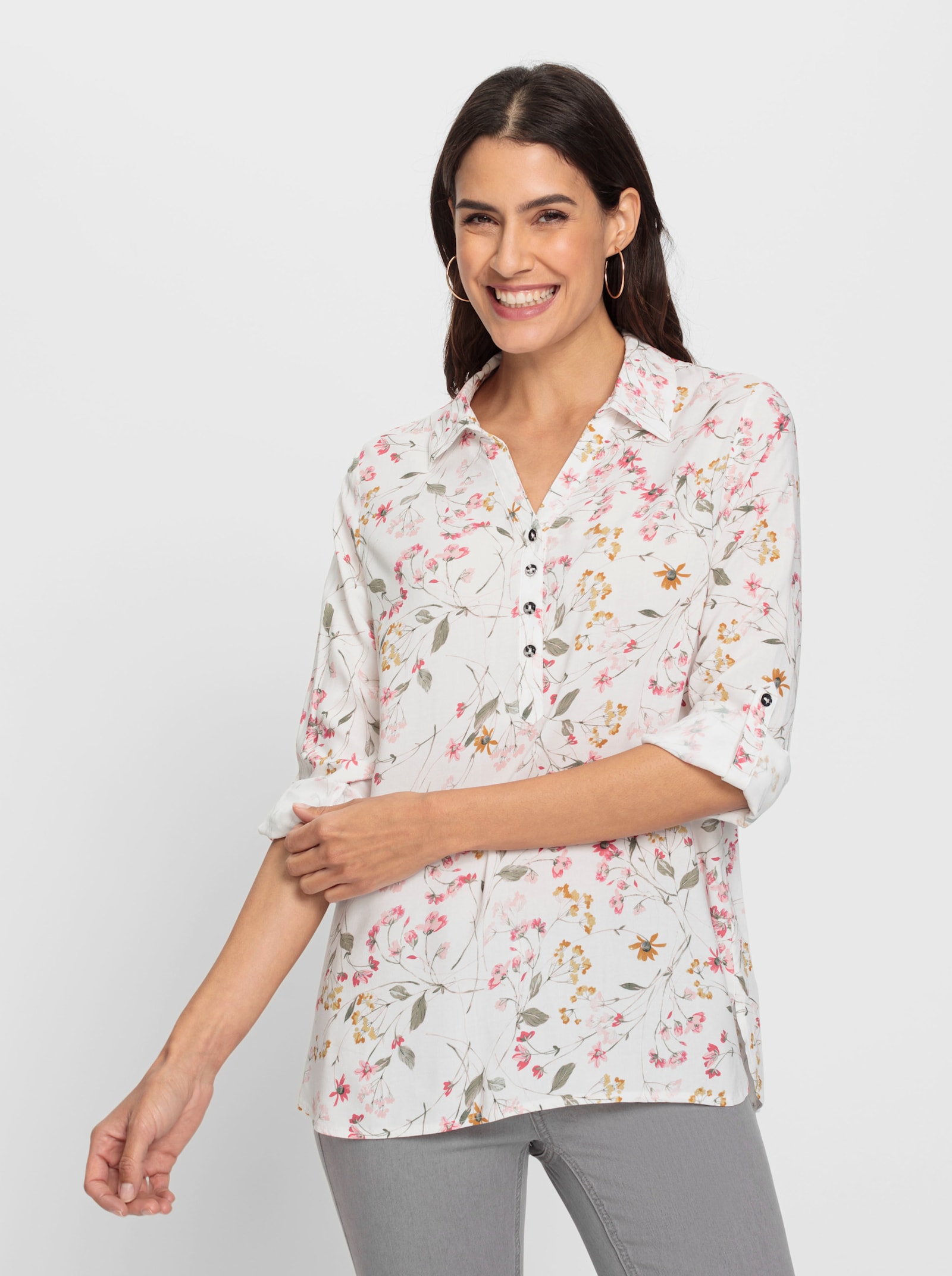 Druckbluse in Schlupfform - ecru-bedruckt