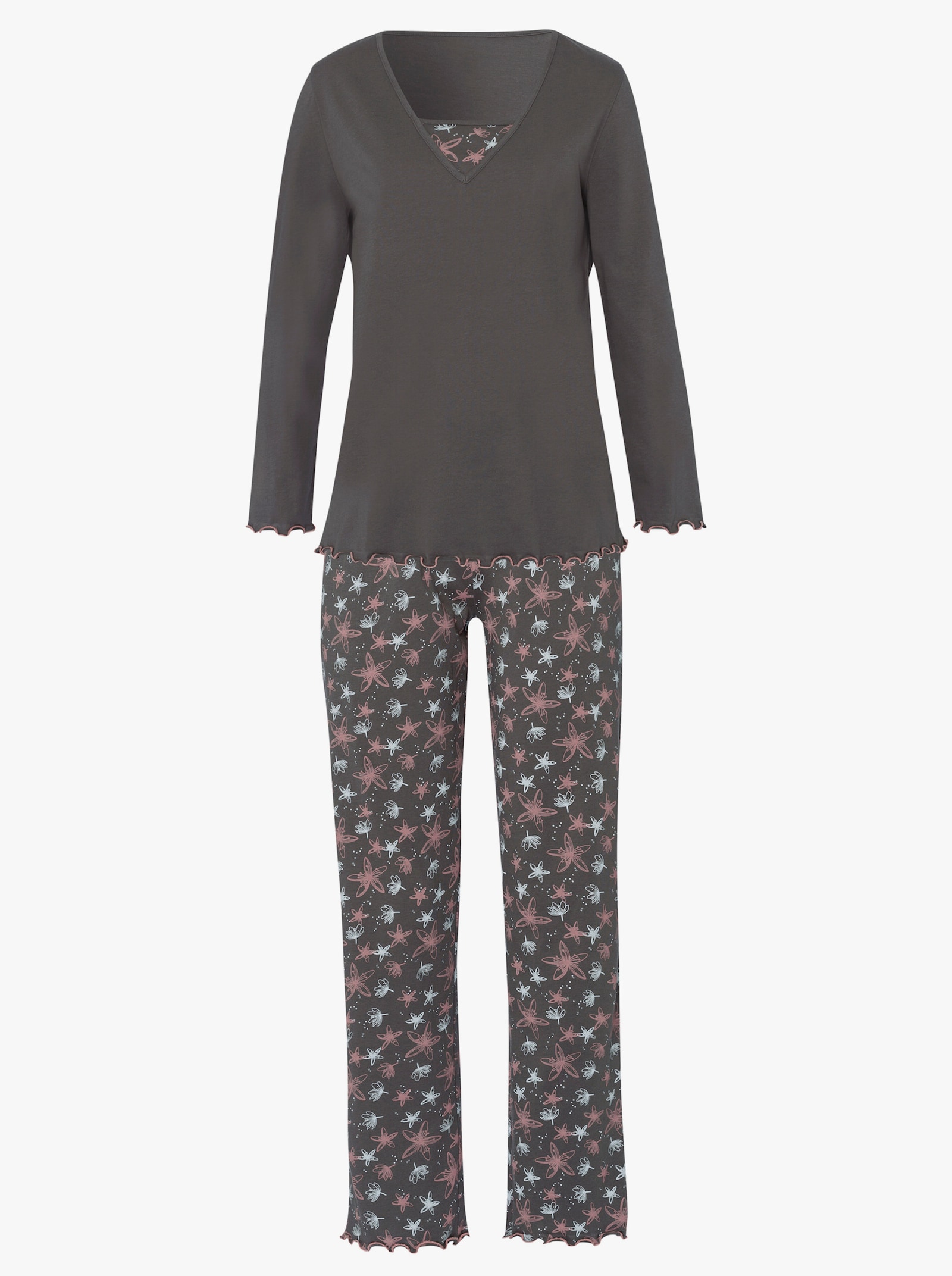 Pyjamas i 2-i-1-look - brun, tryckt