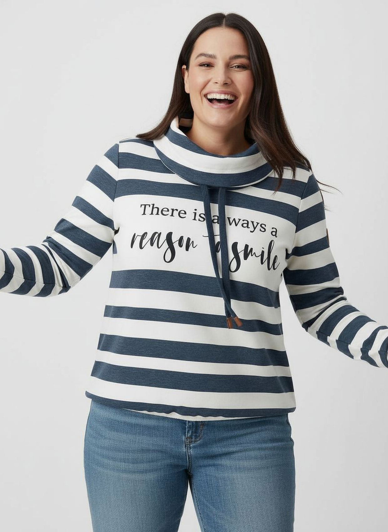 Sweatshirt mit elastischem Saum - dunkelblau-ecru-geringelt