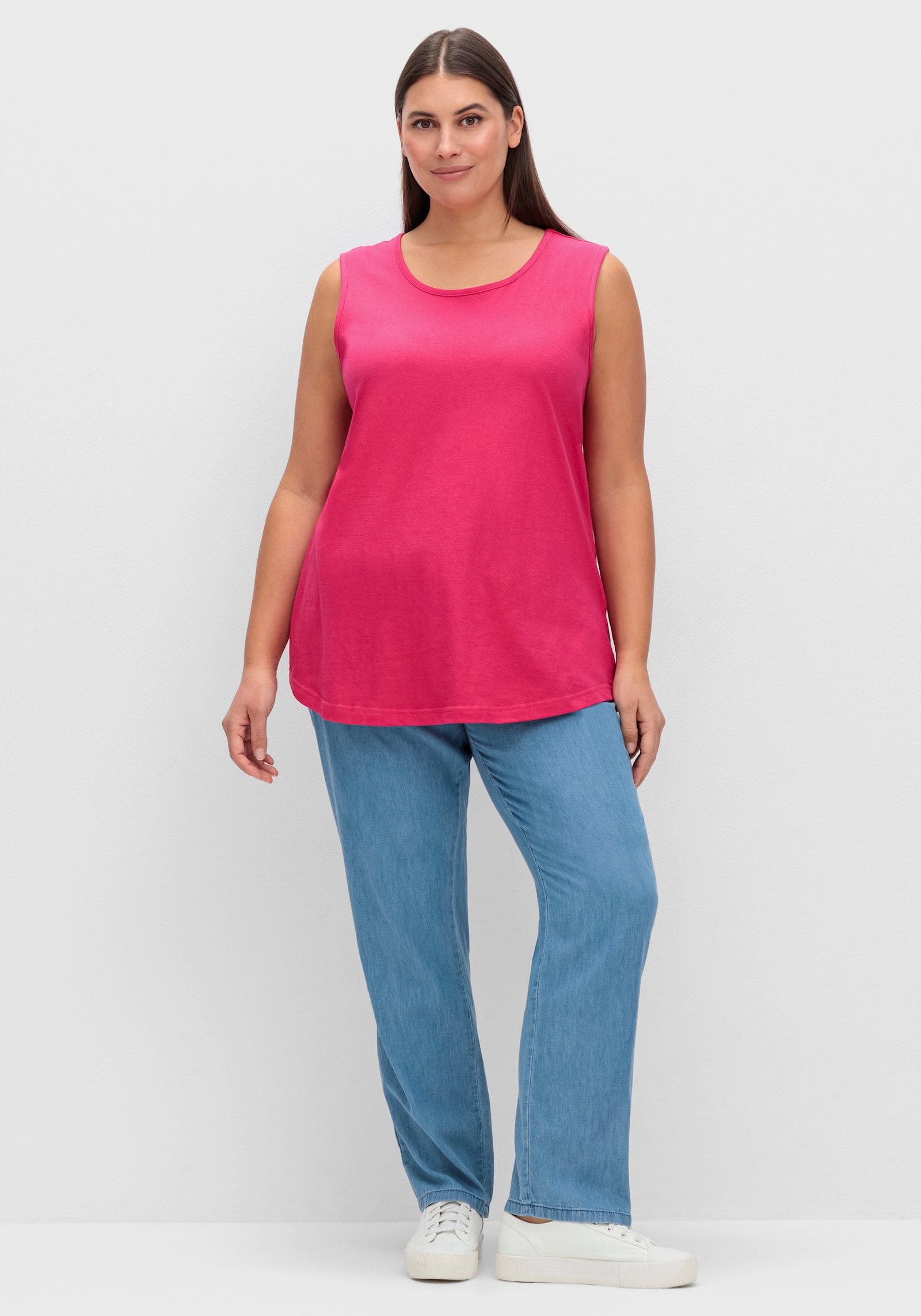Longtop mit abgerundetem Saum - royalblau + pink