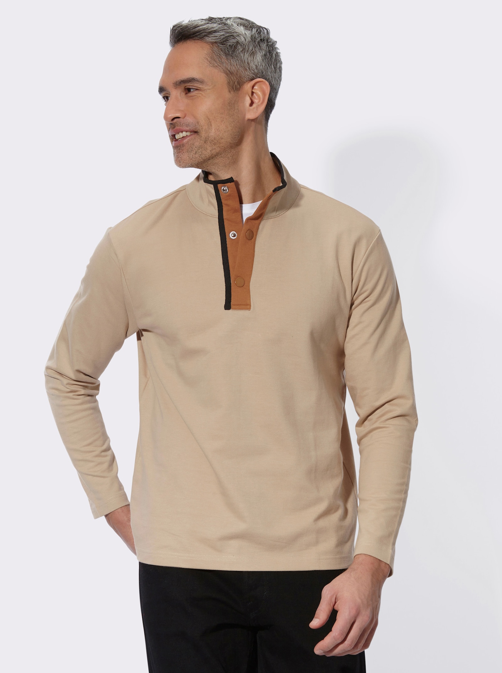 Sweatshirt mit Stehkragen - beige-cognac