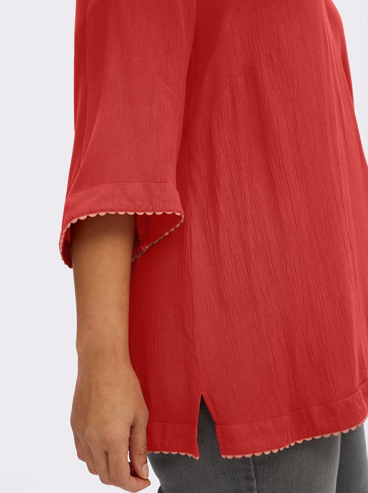 sheego Tunique avec bords contrastés - fraise-corail