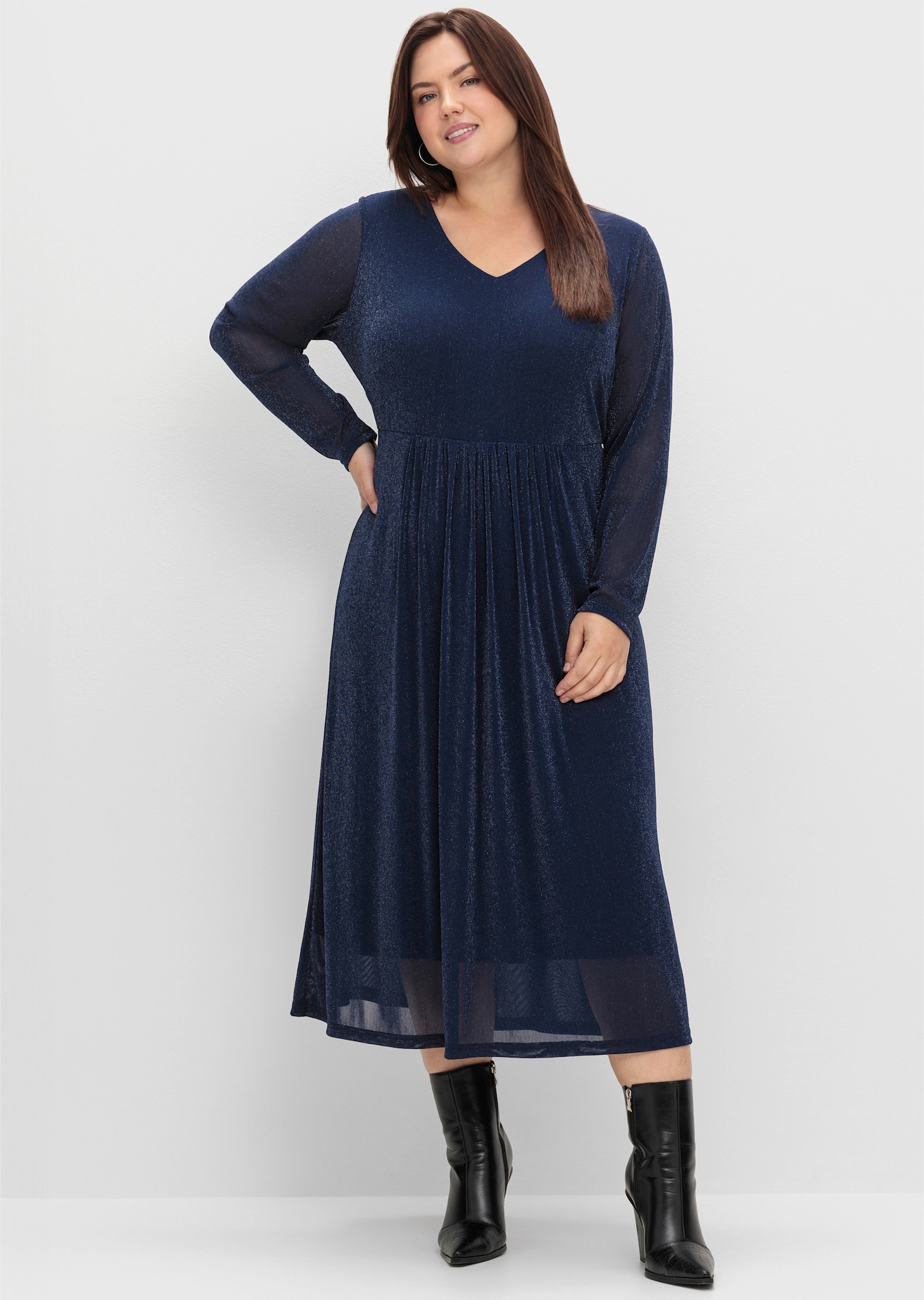 sheego Avondjurk met effectgaren - Saffier