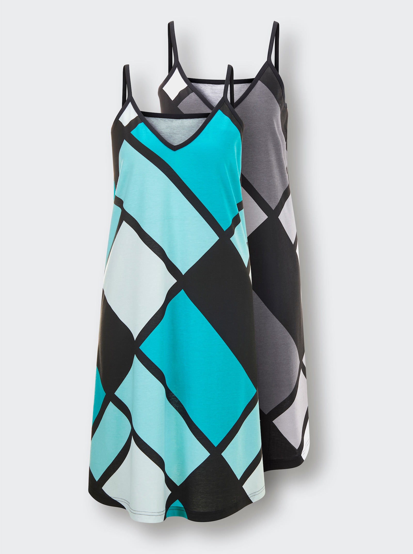 wäschepur Nachthemden mit Grafikprint - schwarz-türkis-bedruckt + schwarz-anthrazit-bedruckt