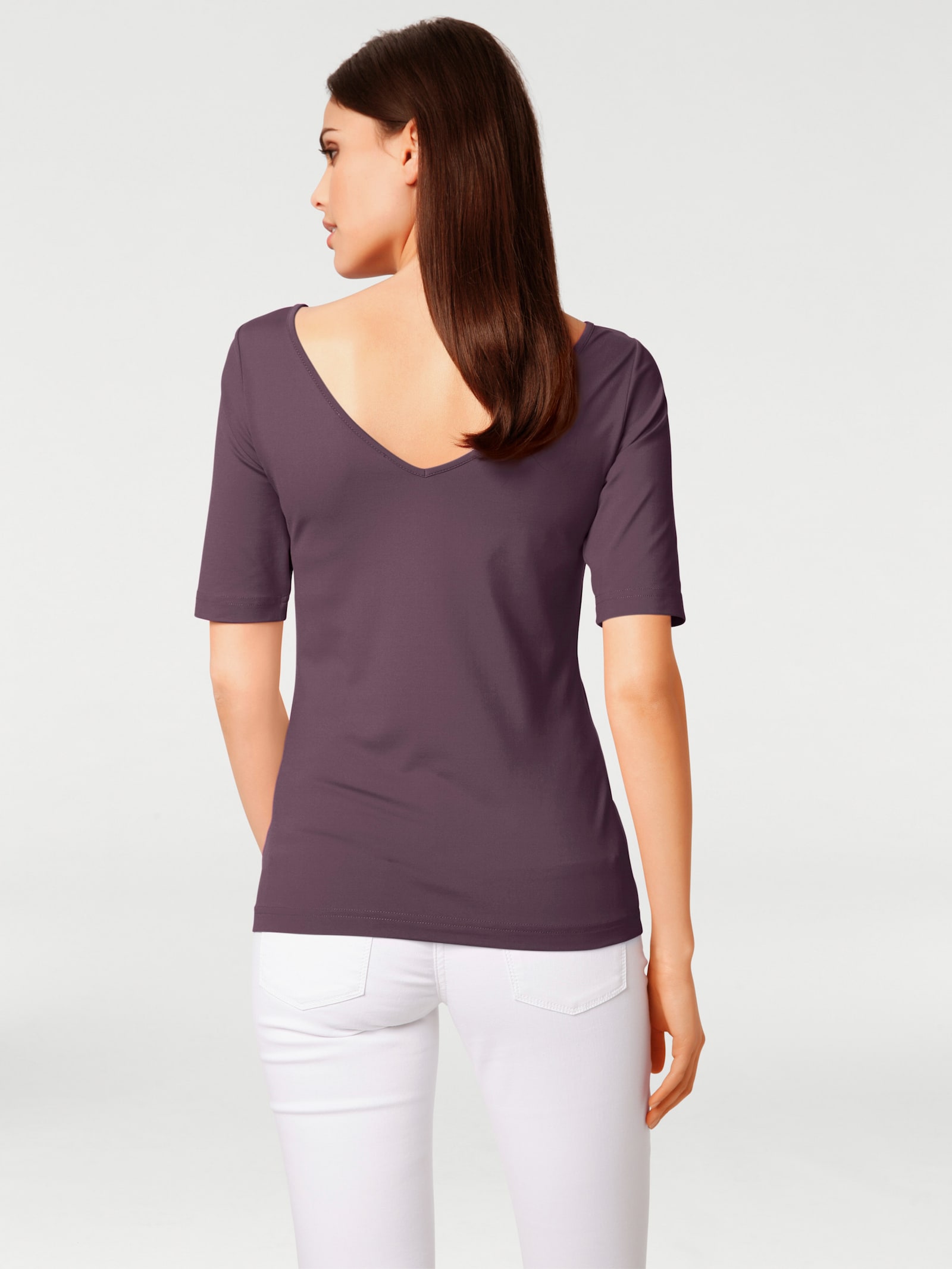 heine Kurzarmshirt mit V-Ausschnitt hinten - pflaume